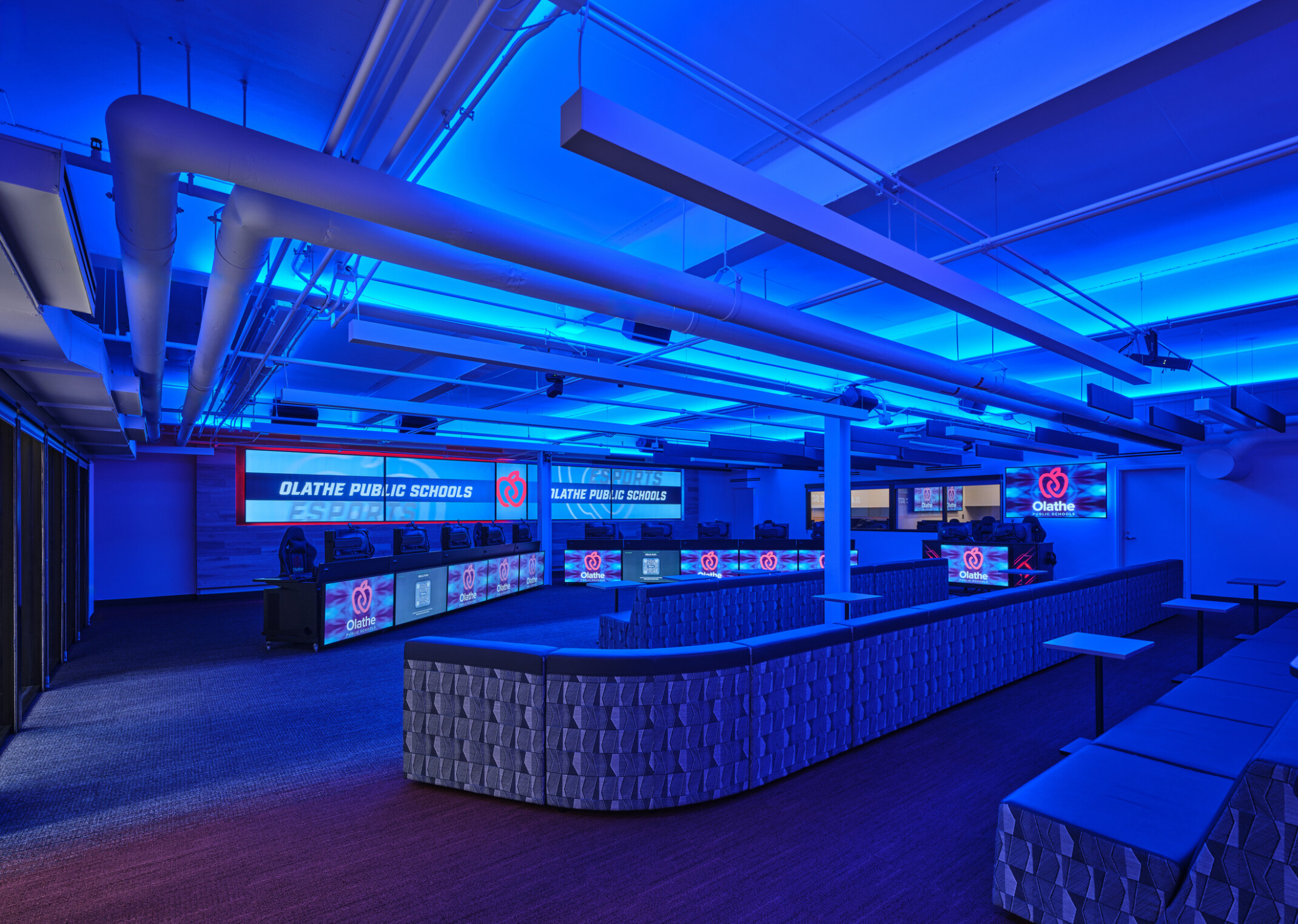 Blue LED interior space made for education in the ESports space