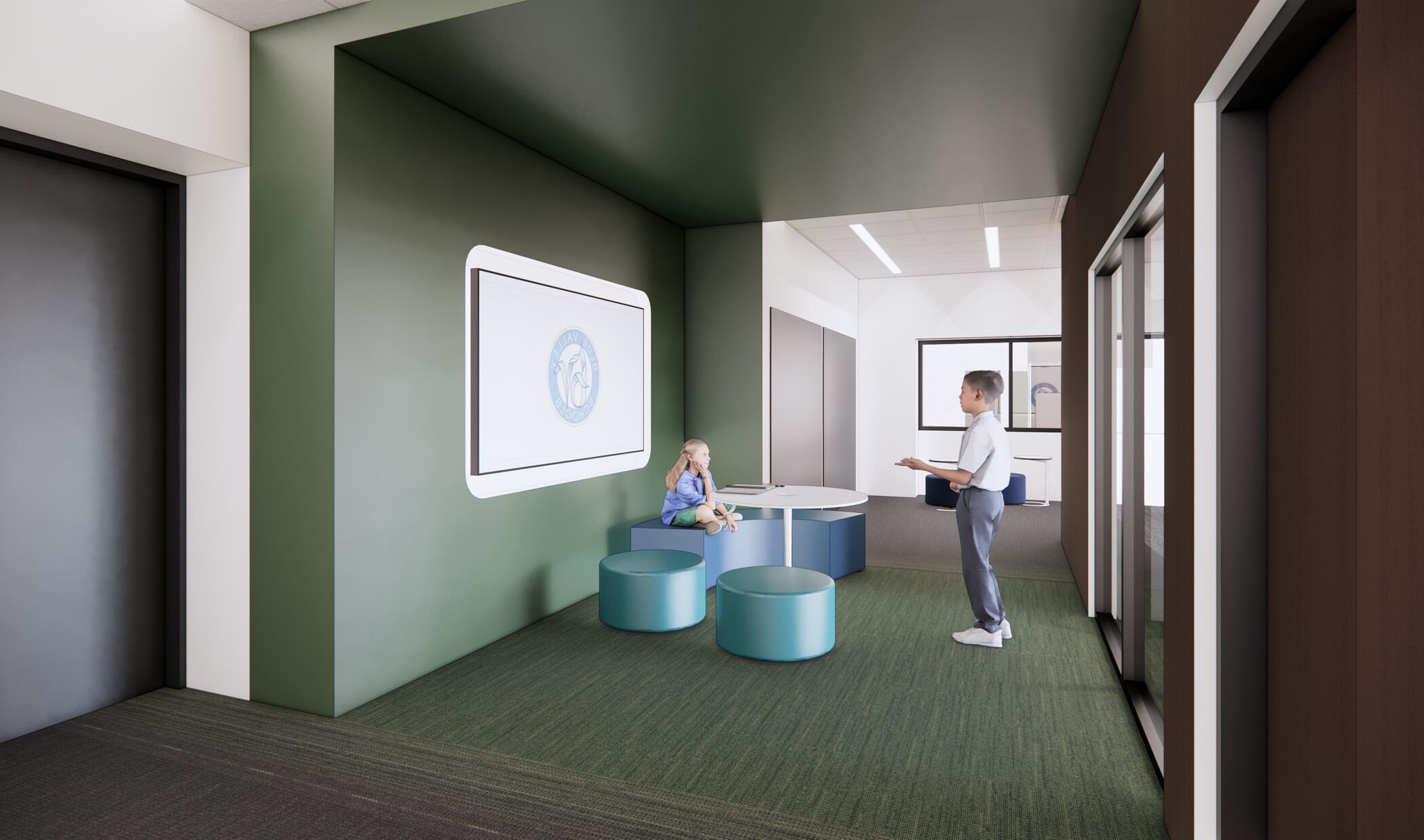 architectural rendering of a technology learning space in Wolf Springs Middle School