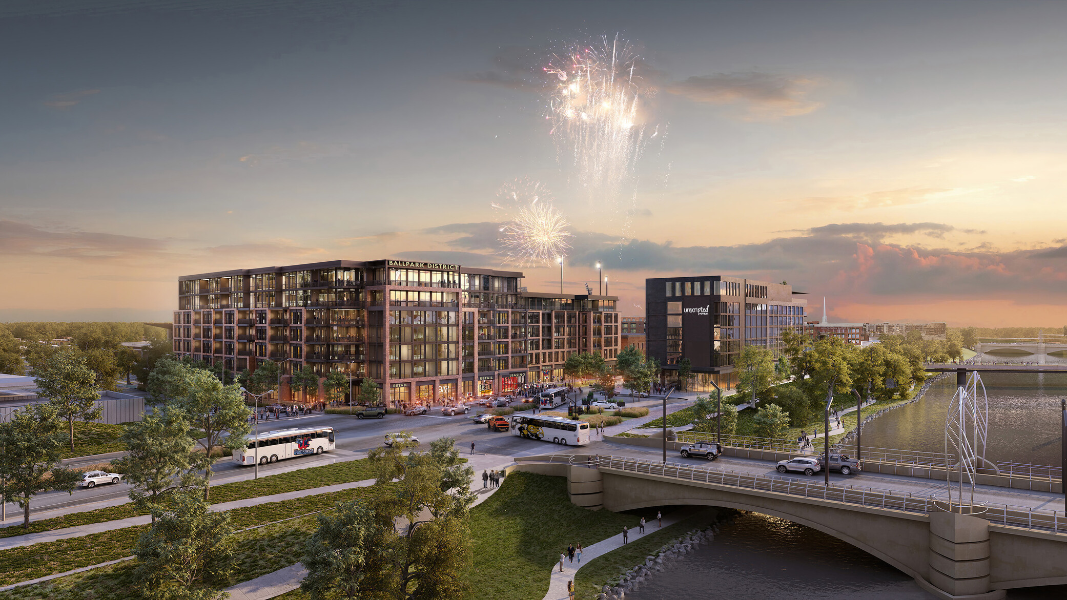 Design concept for the urban development, the Wichita Ballpark District Mixed-Use Development; mixed-use developement to bolster cultural districts