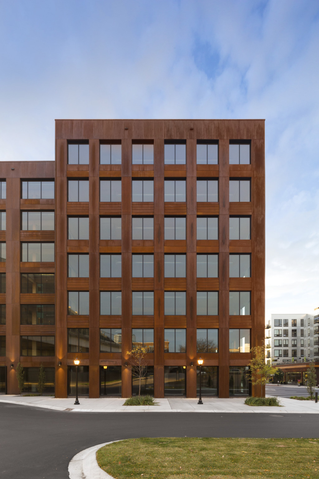 looking at the first mass timber T3 building in the US with warm exterior facade