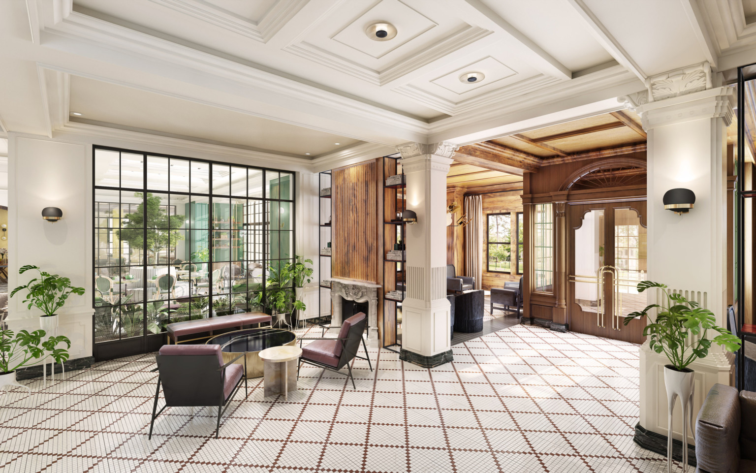 White terracotta tiles and seating area at Kimpton Cottonwood Hotel