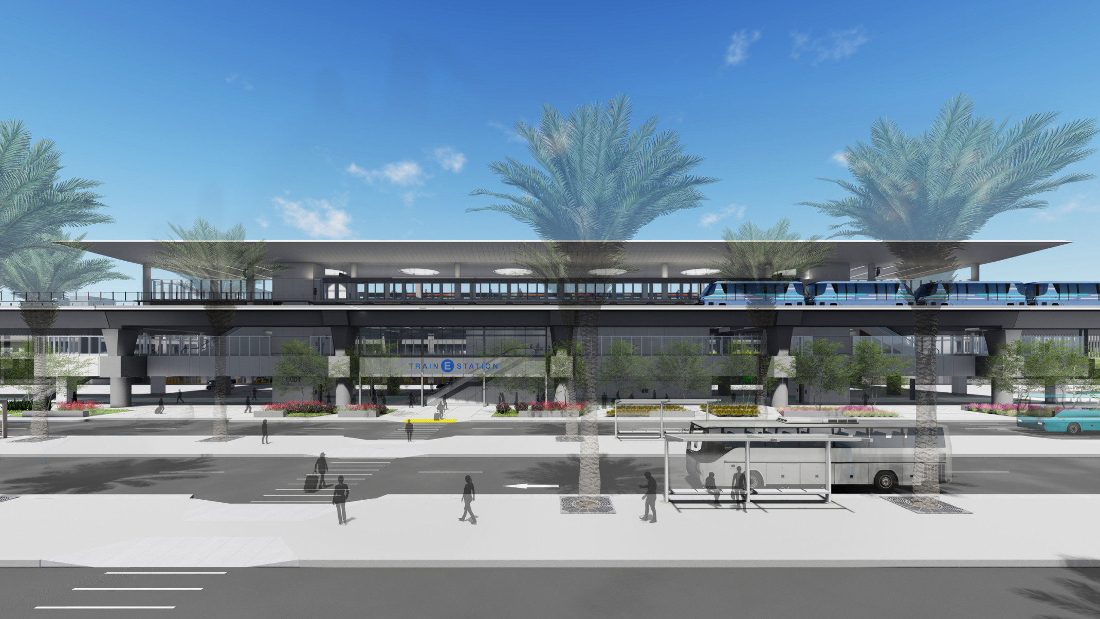 Los Angeles International Airport (LAX) Automated People Mover station concept design with elevated railway