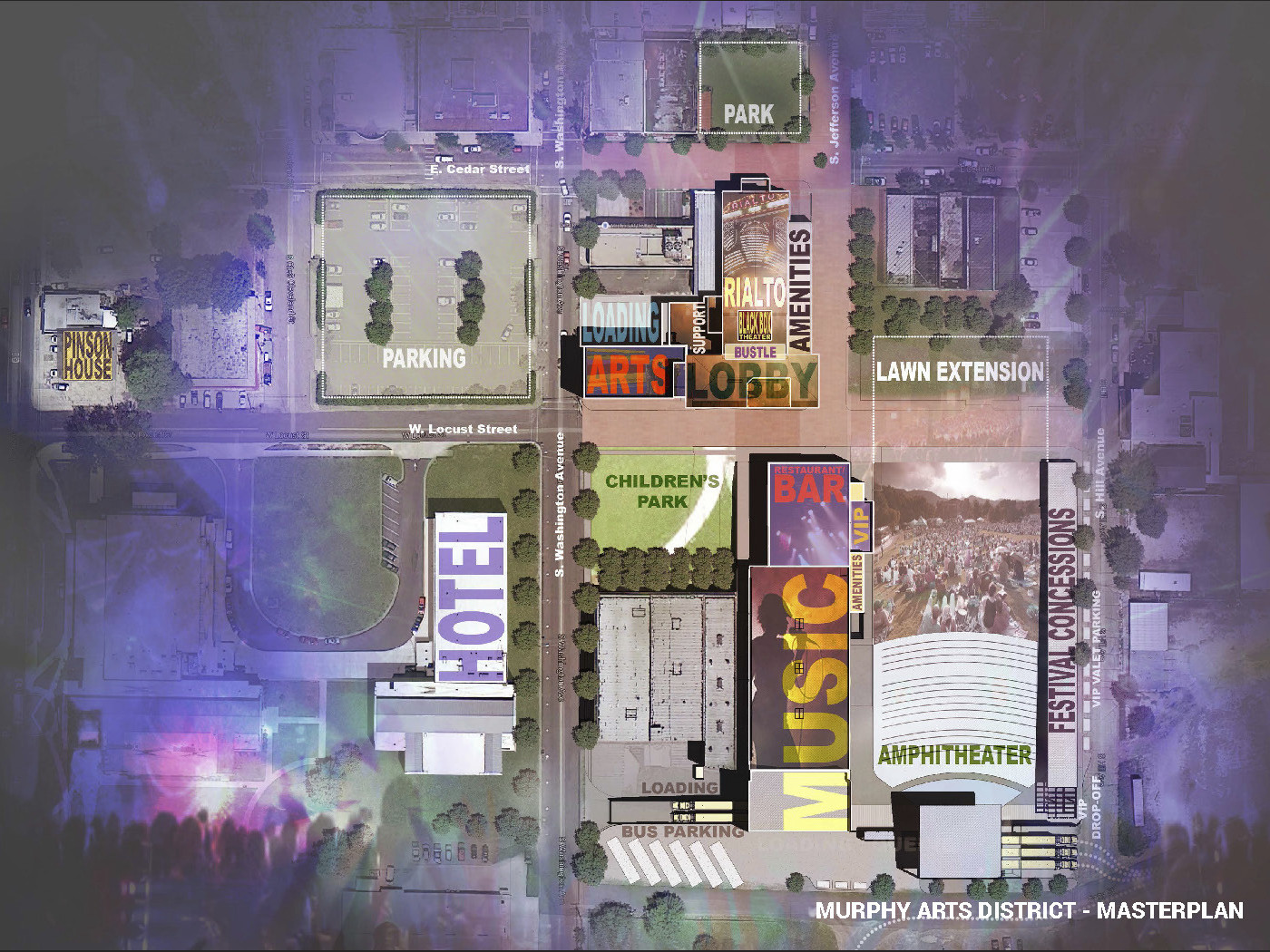 Architectural diagram of the master plan for the site