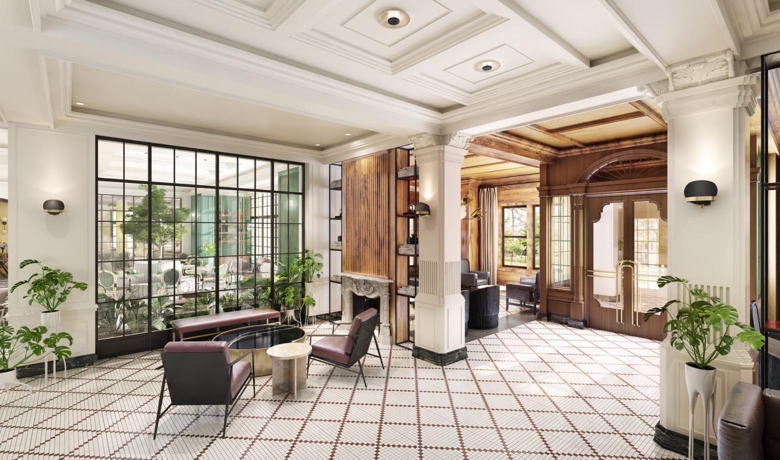 White terracotta tiles and seating area at Kimpton Cottonwood Hotel