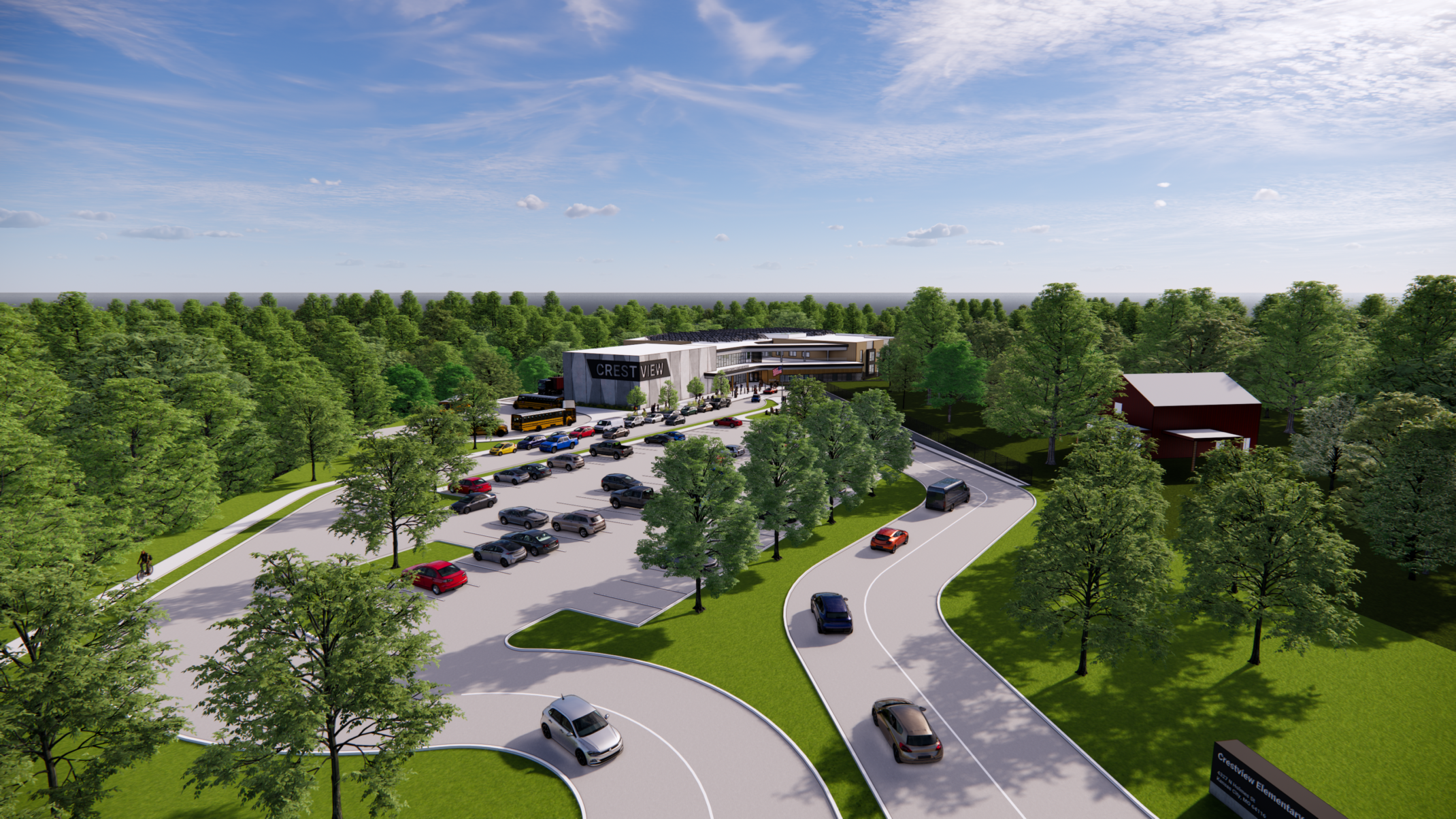 Rendering of aerial view of Crestview Elementary School in North Kansas City, Missouri