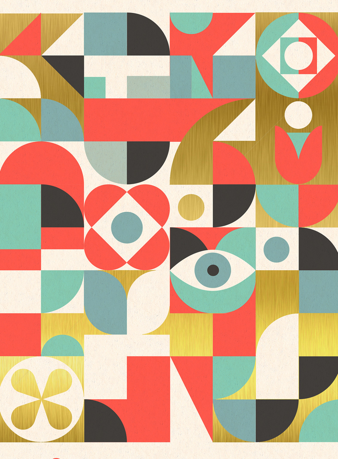 Abstract poster for Dyre 3K in Bronx New York with rounded geometric shapes in seafoam, blue grey, coral, and gold