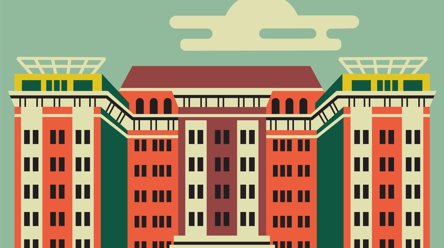 Minimalist graphic poster design of the Kimpton Cottonwood Hotel in Omaha, Nebraska
