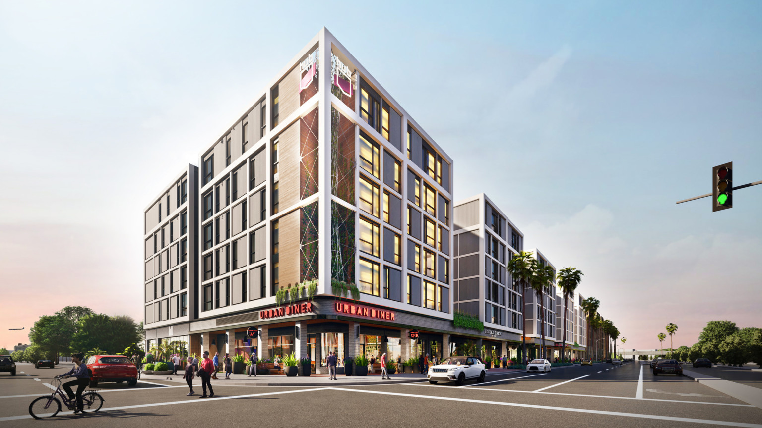 HUB Fullerton design rendering, a mixed use student housing facility located near California State University-Fullerton