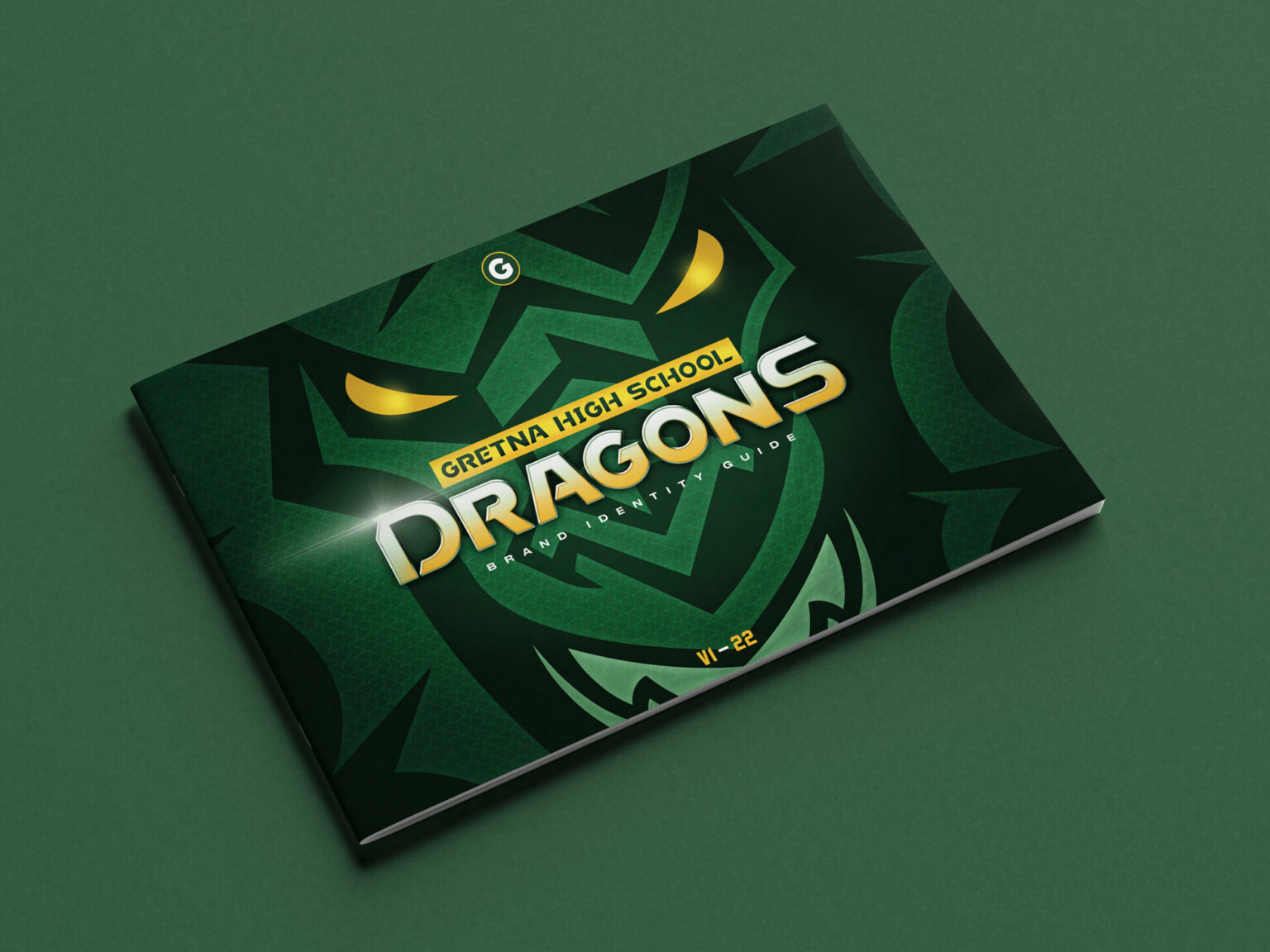 Brand identity guide for Gretna High School Dragons, in Nebraska. Cover reads Dragons in yellow over green logo