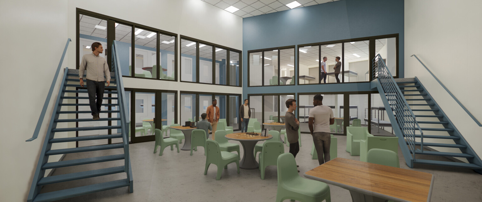 Yavapai County Criminal Justice Center two-story interior with stairs, offices and flexible work areas