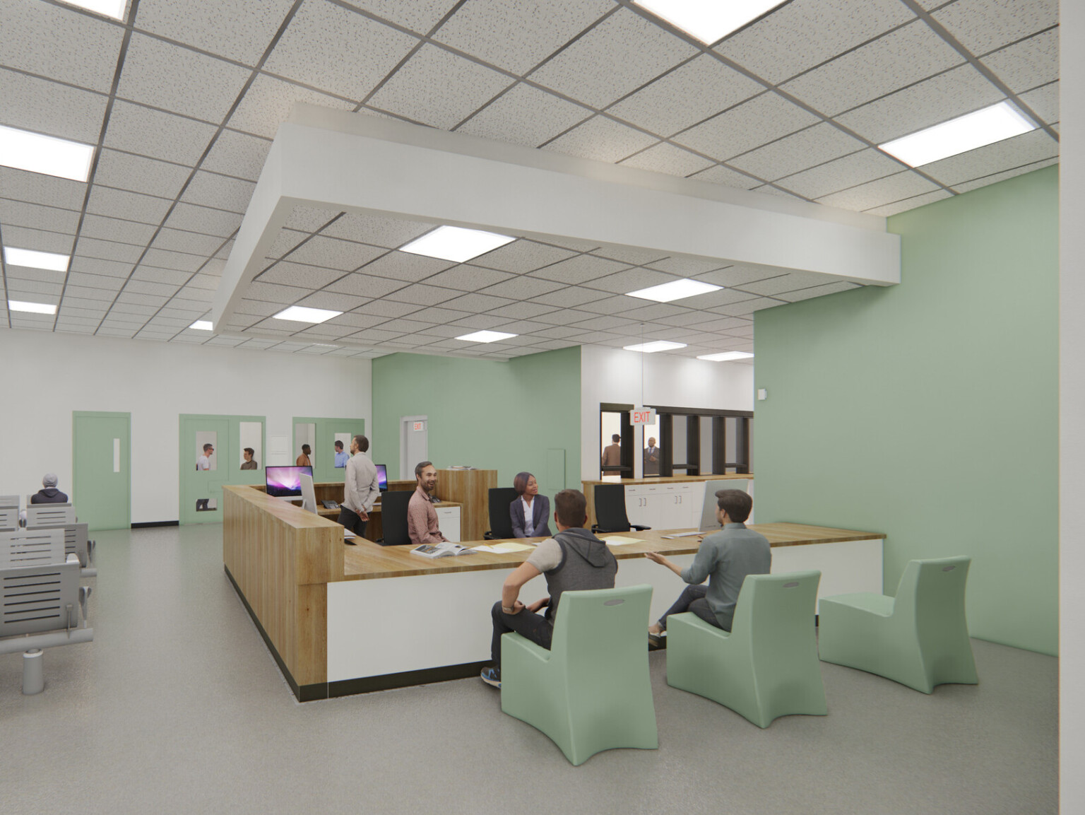 Yavapai County Criminal Justice Center open concept work area with modular chairs and desks