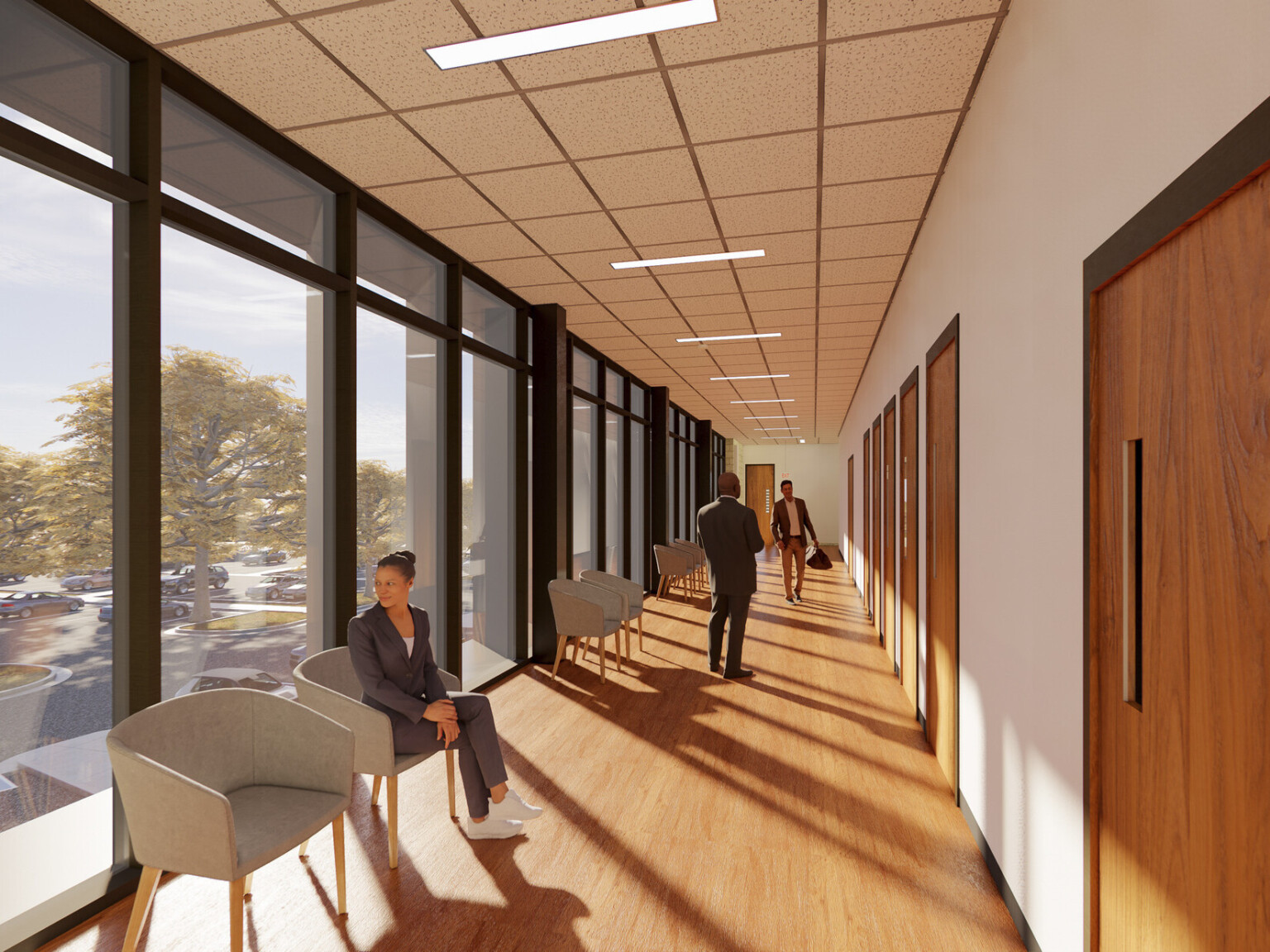 Yavapai County Criminal Justice Center interior hallway with natural light flooding in through floor-to-ceiling windows