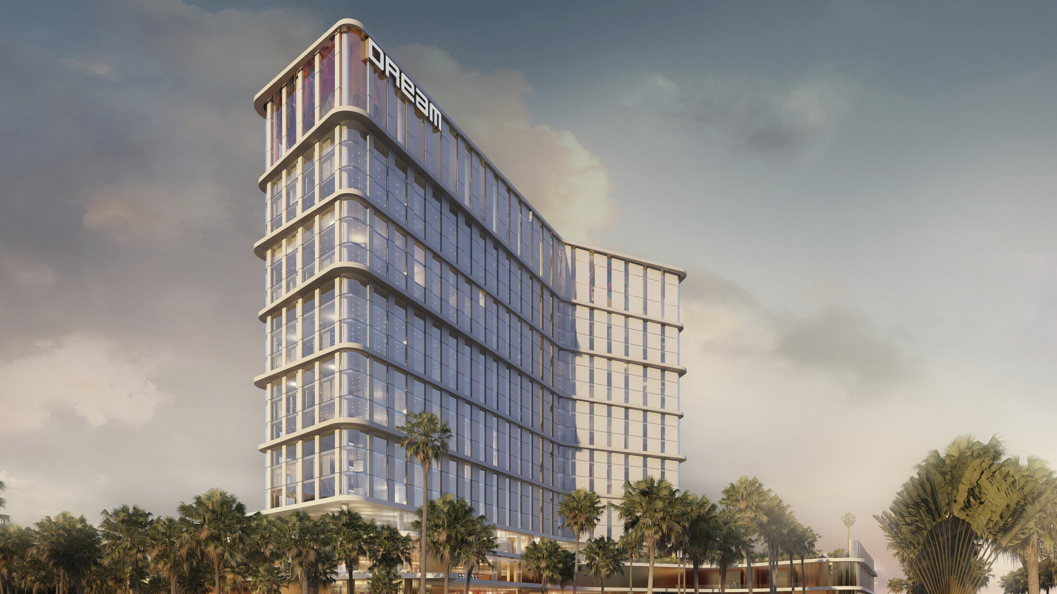 Dream Hotel on the Las Vegas strip concept design, a glass building with stepped base