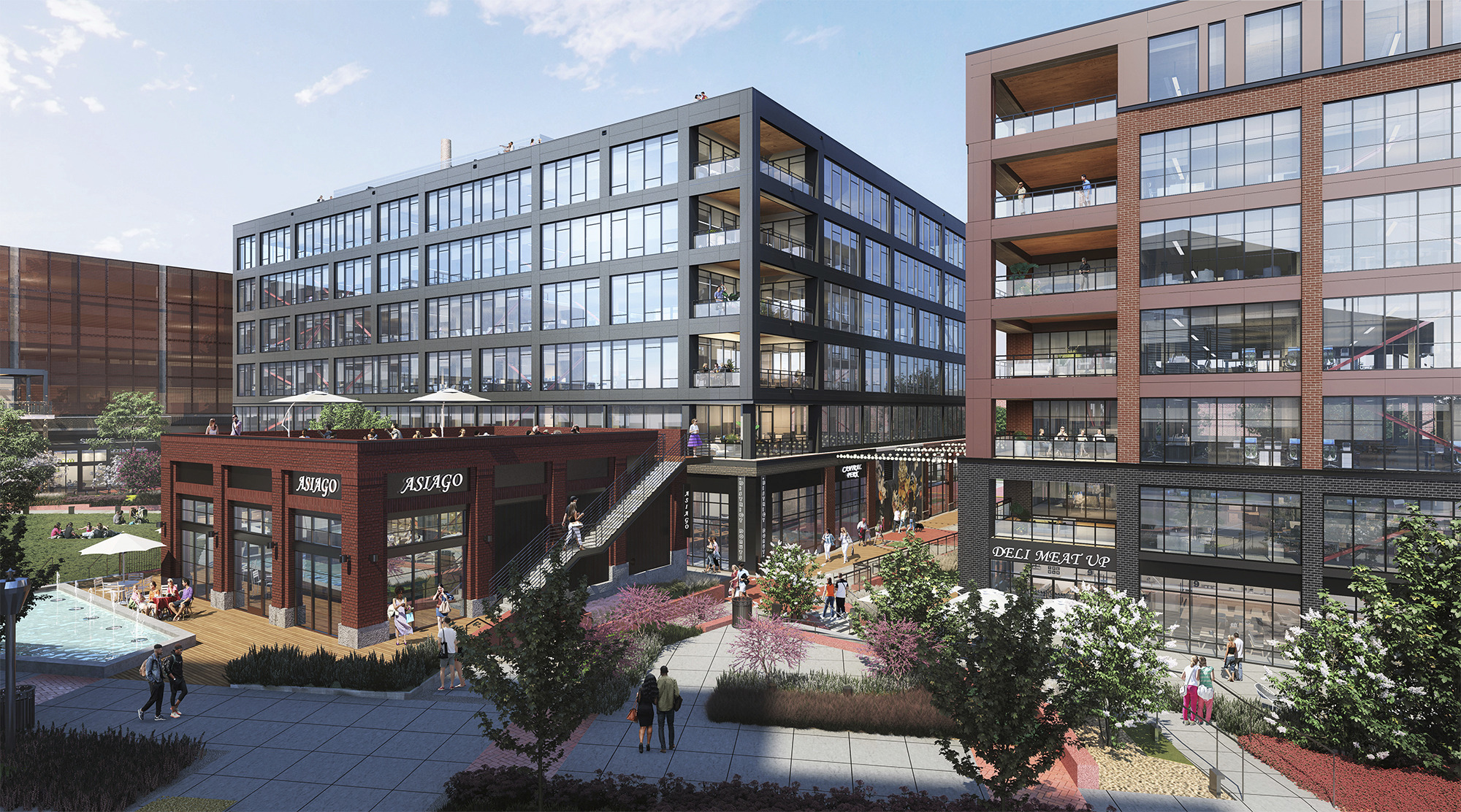 Two heavy timber creative offices; one clad in sleek coal-black panels and the other in rustic copper panels