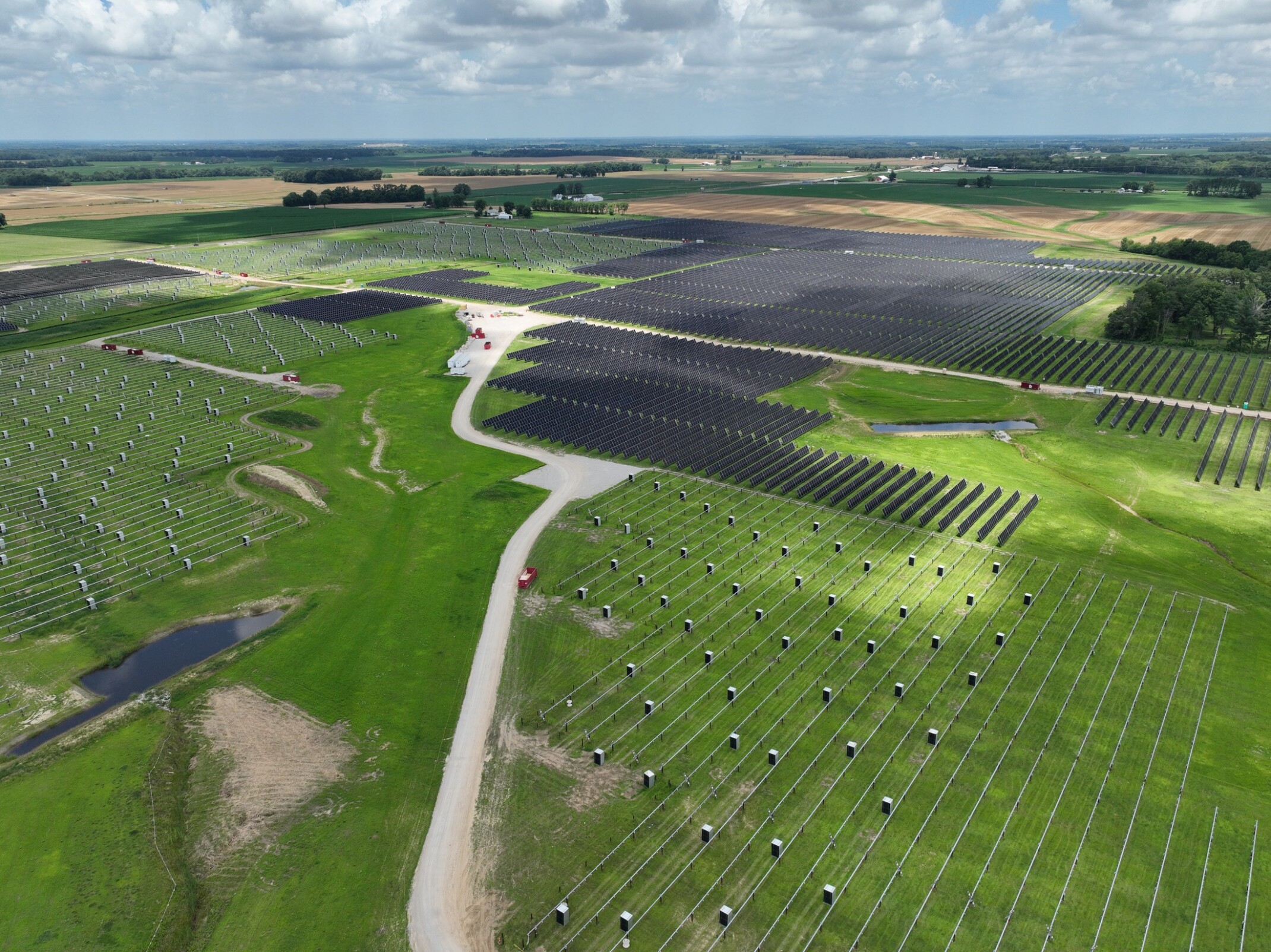 aerial view of a solar panel farm. DLR Group provided structural engineering.