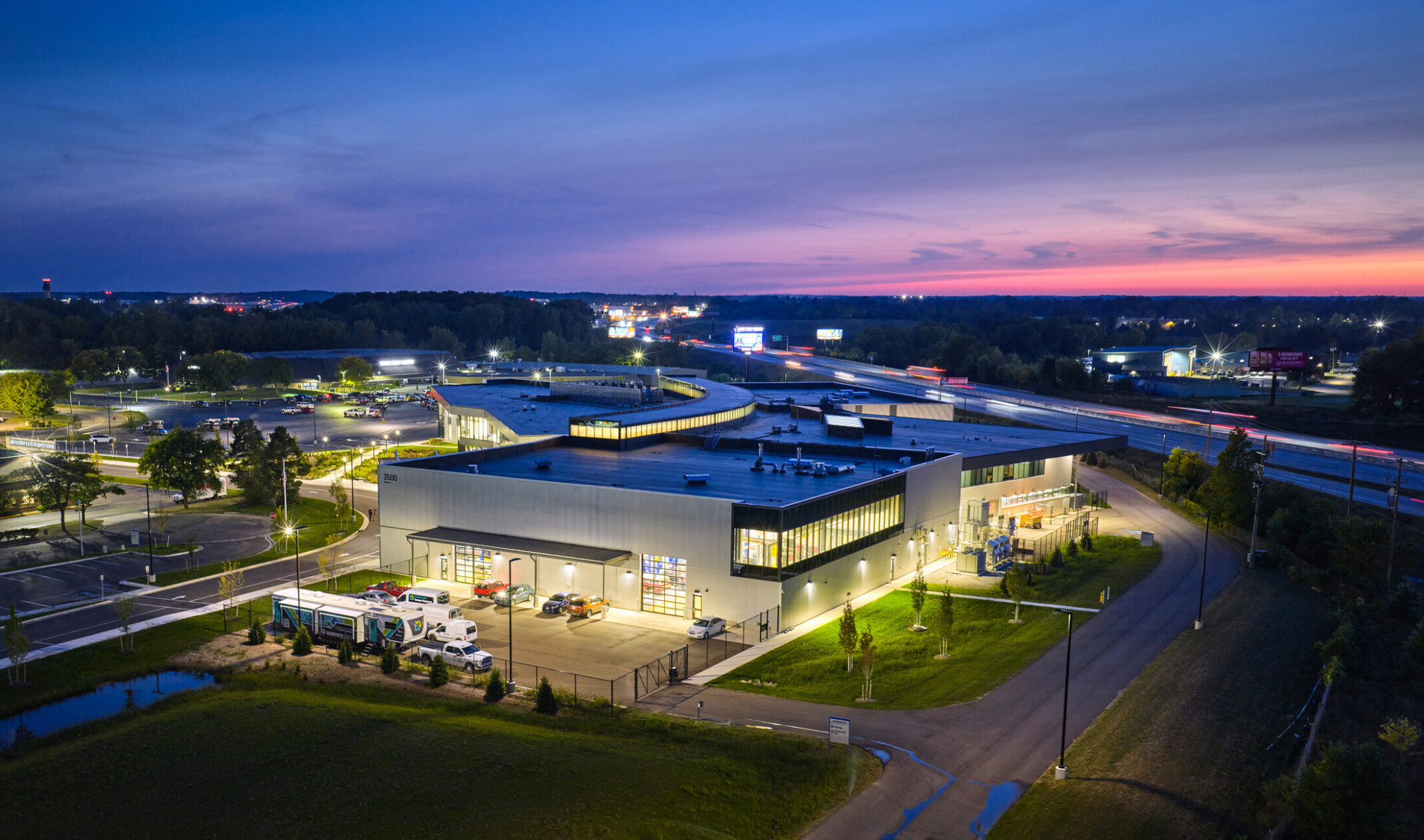 Kalamazoo RESA career technical education building featuring exposed wood structure, natural materials, and biophilic design elements