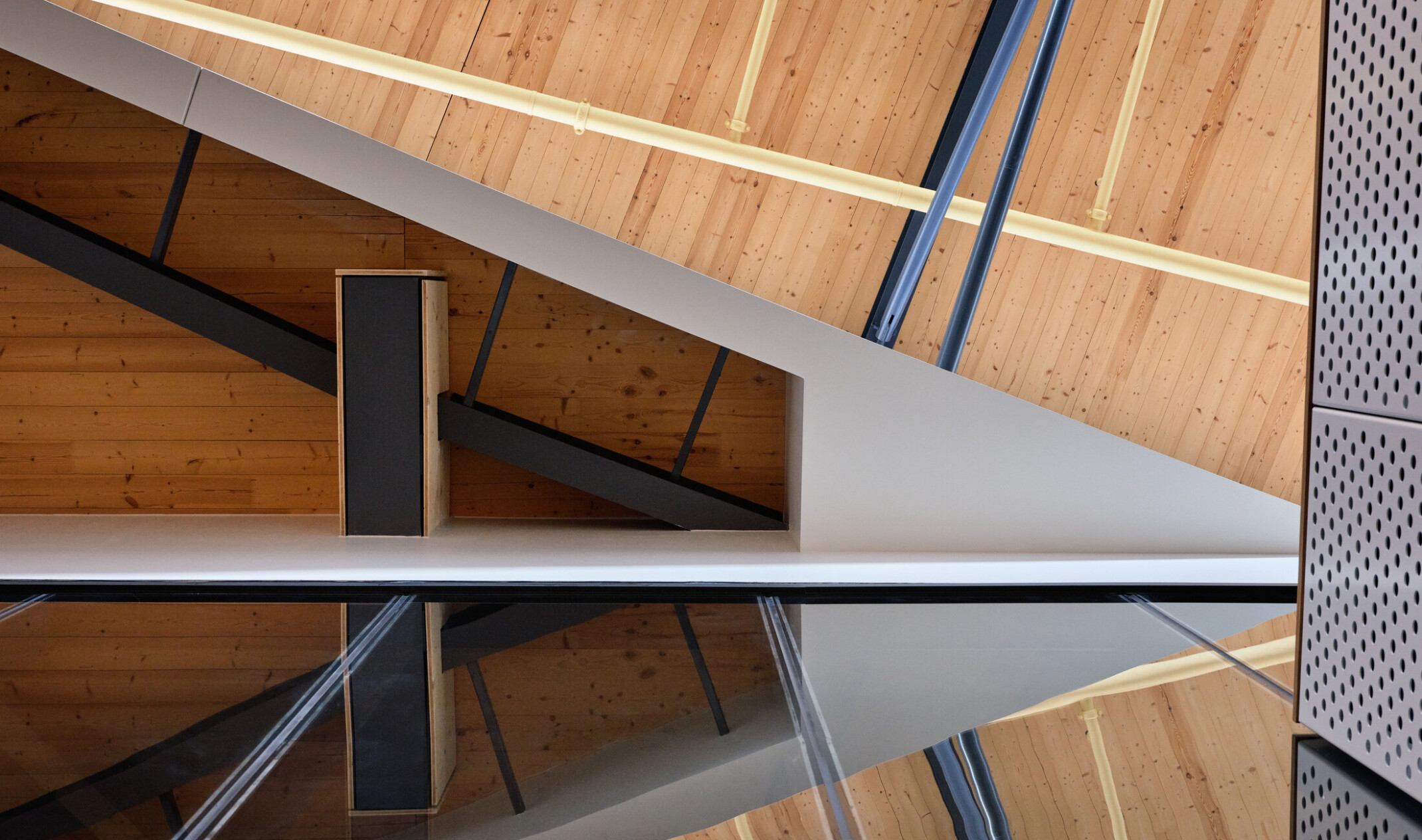 Kalamazoo RESA career technical education ceiling featuring exposed wood structure, natural materials