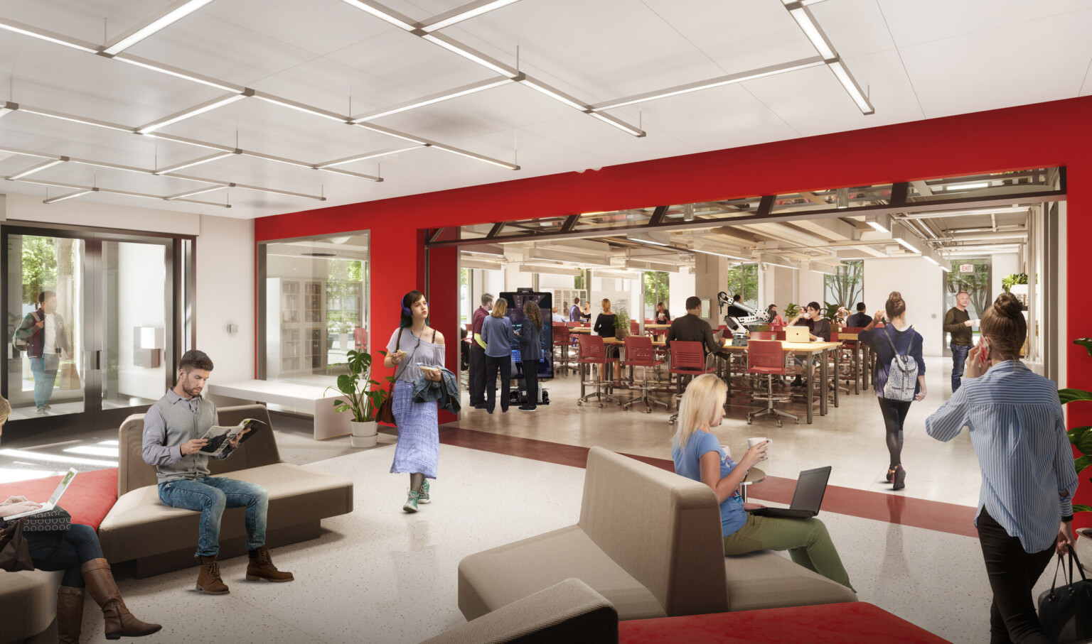 The Ohio State University Biomedical and Materials Engineering Complex Phase 2 learning common space flexible and comfortable seating in OSU branded colors The Ohio State University Biomedical and Materials Engineering Complex Phase 2 learning common space flexible and comfortable seating in OSU branded colors