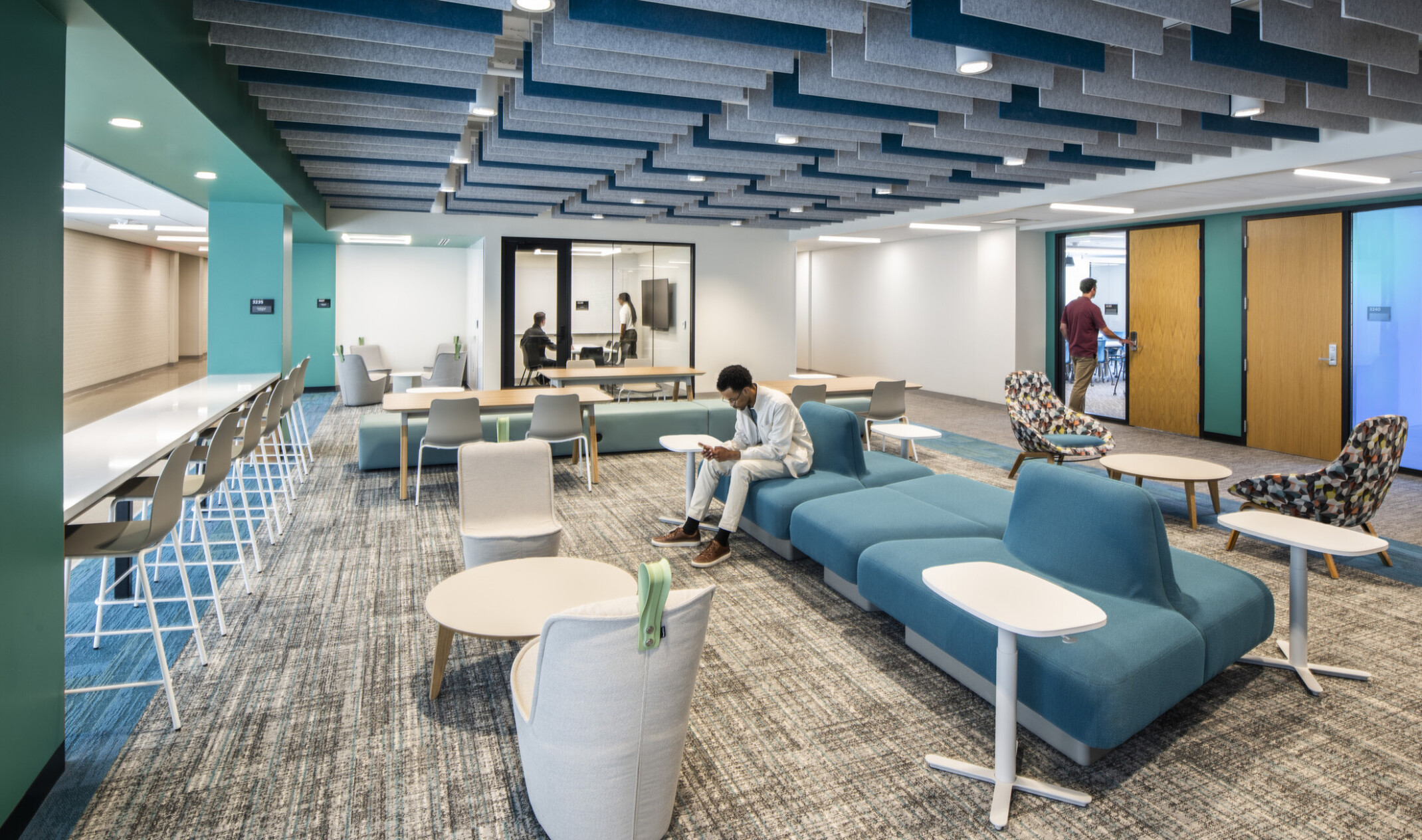 modern community space in a science building; comfortable modular