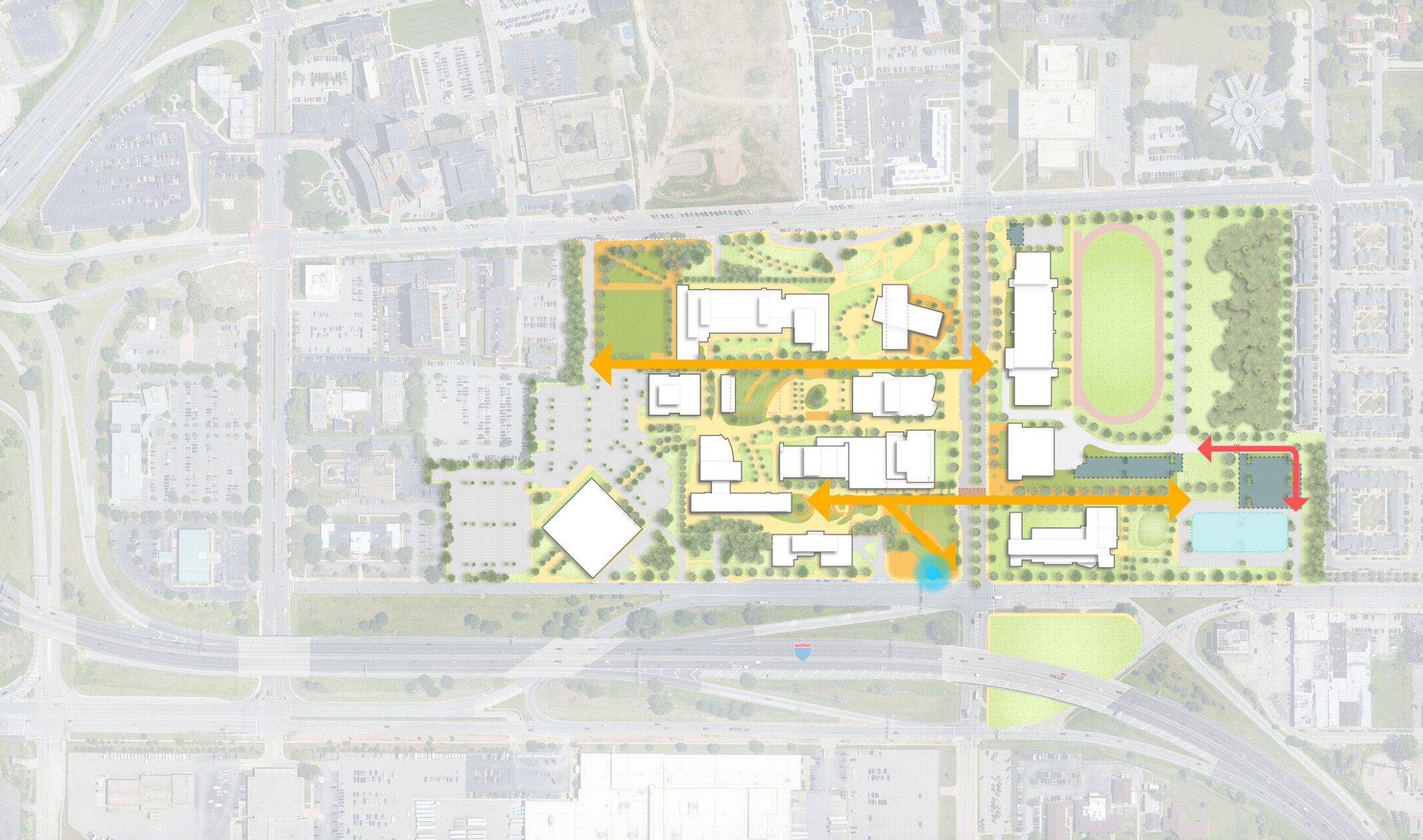 master planning site plan, aerial view of landscape architecture
