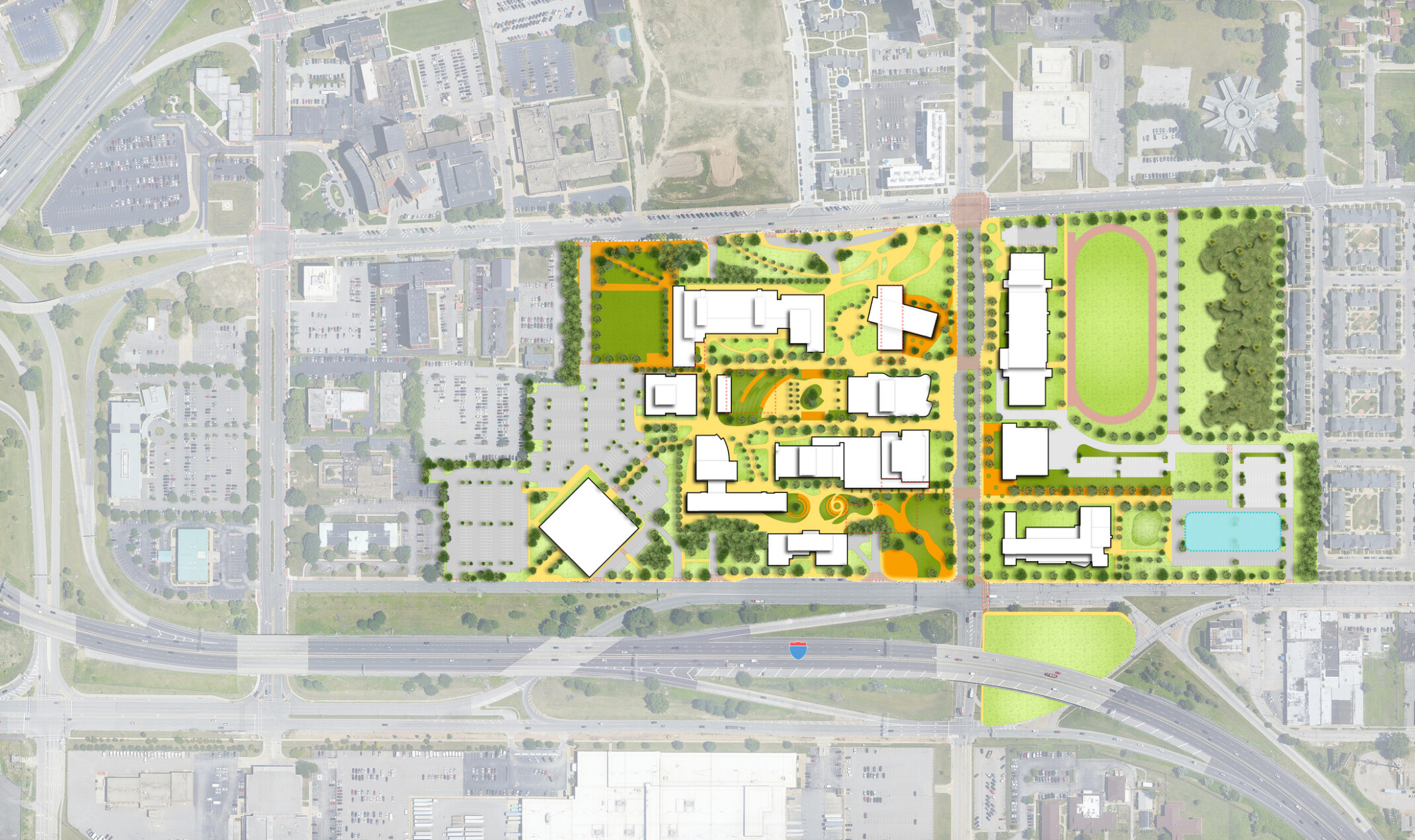 master planning site plan, aerial view of landscape architecture