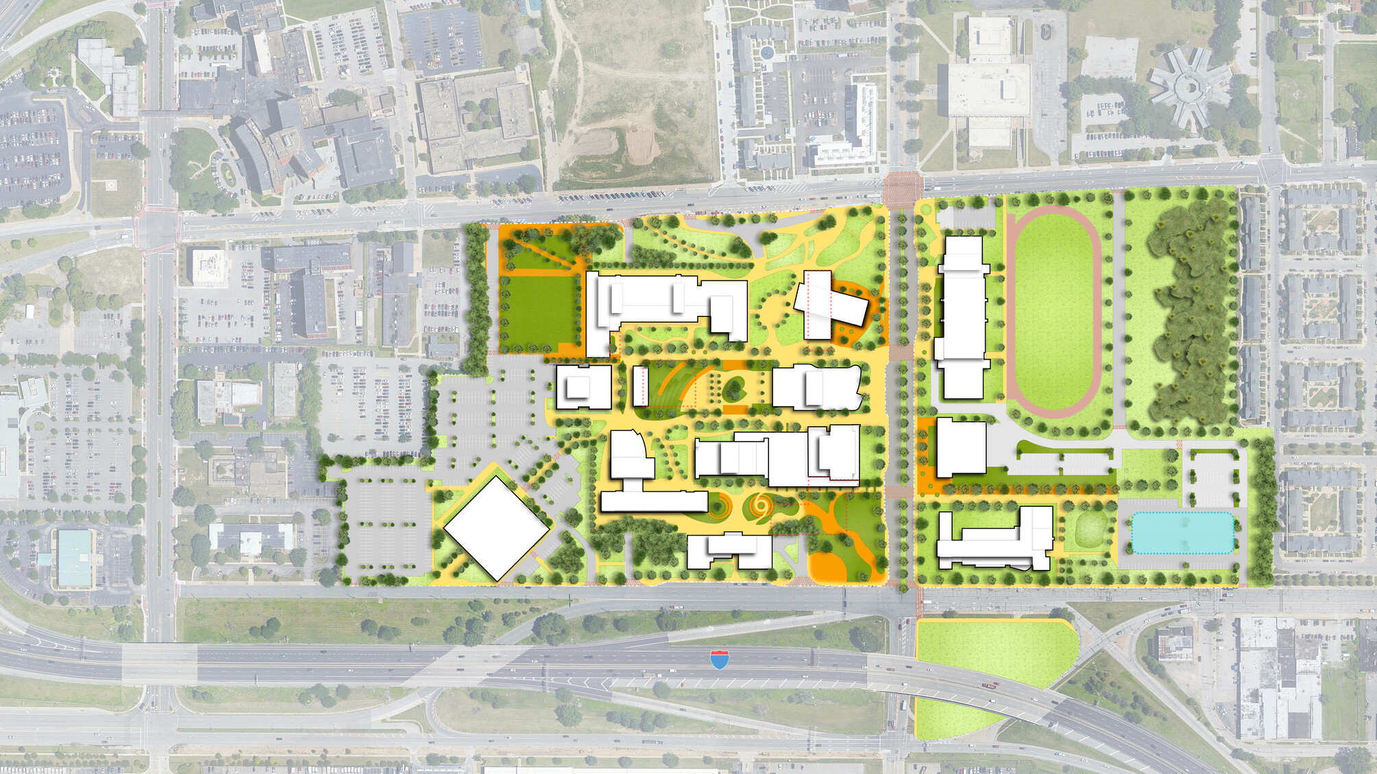 master planning site plan, aerial view of landscape architecture