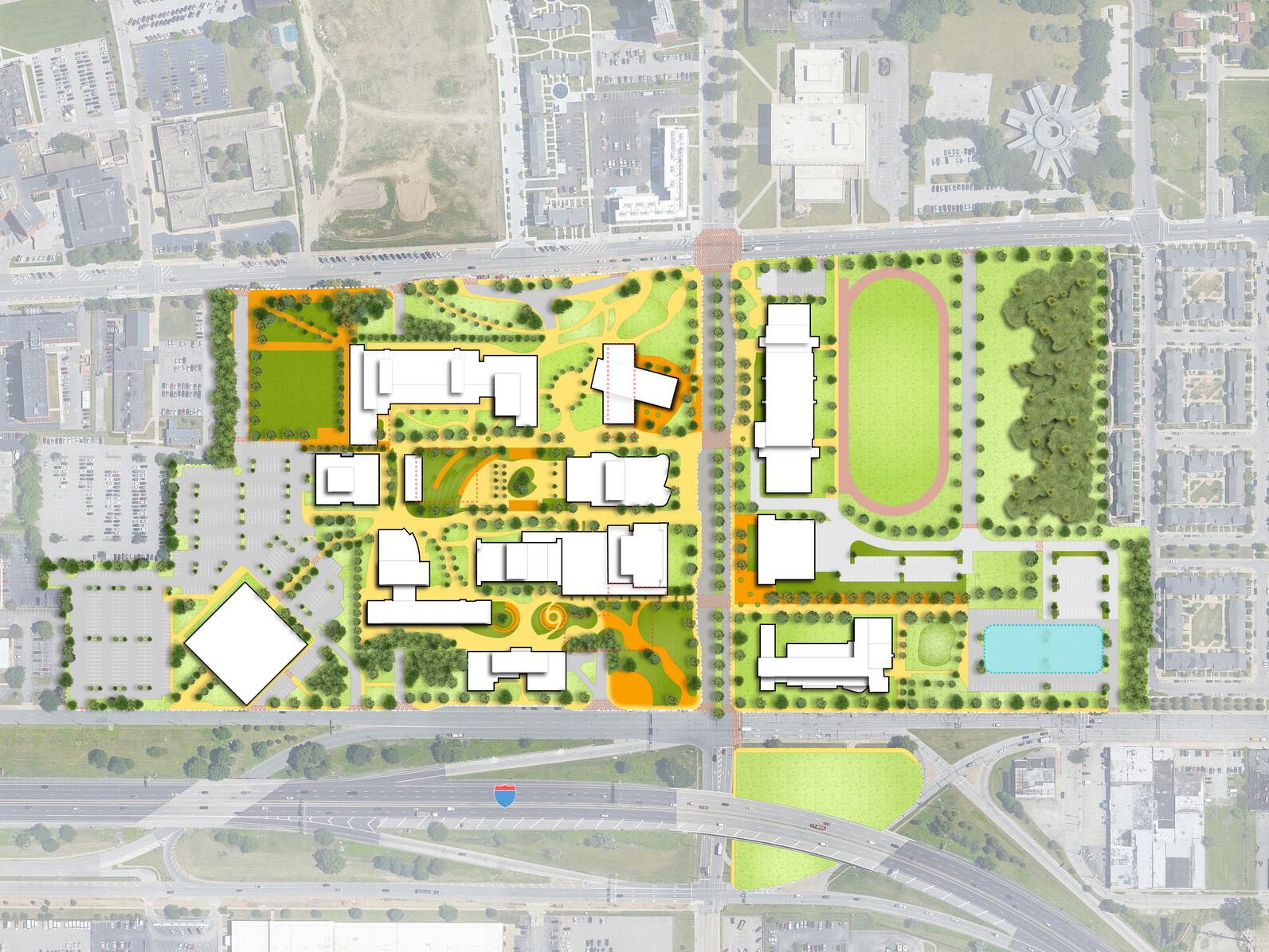 master planning site plan, aerial view of landscape architecture