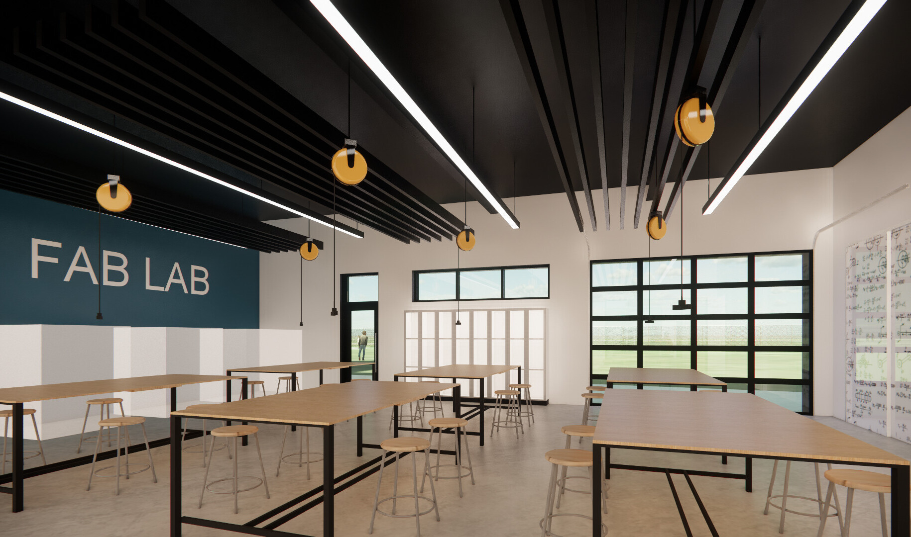 architectural rendering of a fab lab classroom at a career technical facility