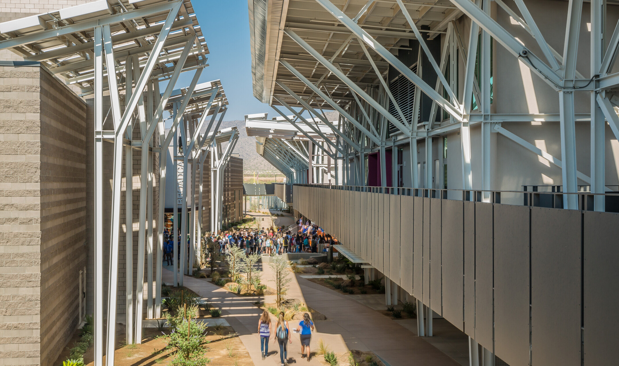 Open space between two buildings at Canyon View High School
