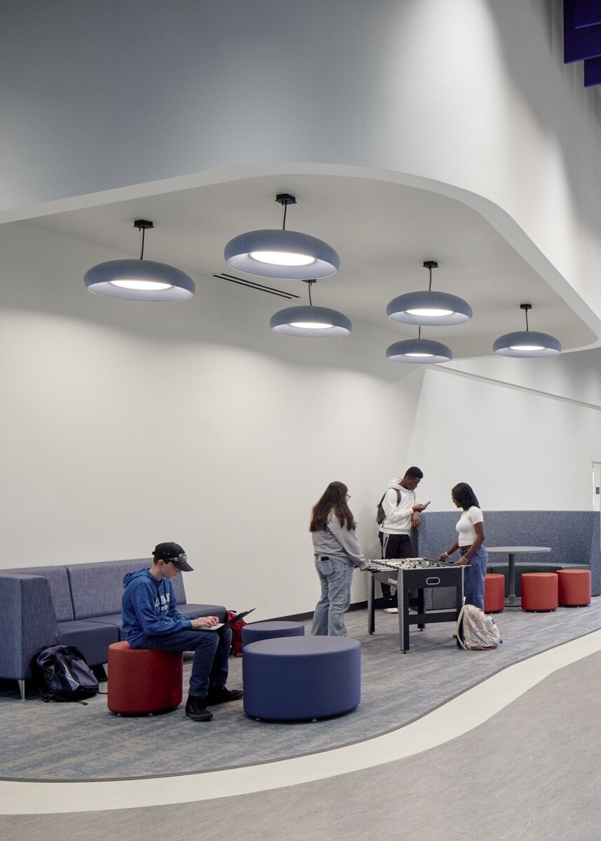 interior of Marana Vista Academy with modular furniture in a hallway collaboration space
