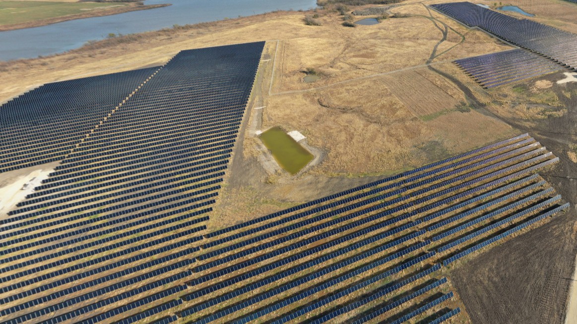 aerial view of solar panel field