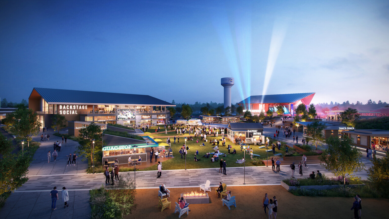 Design concept for the urban development, the Valley Ranch Entertainment District Mixed-Use Development; mixed-use development to bolster cultural districts