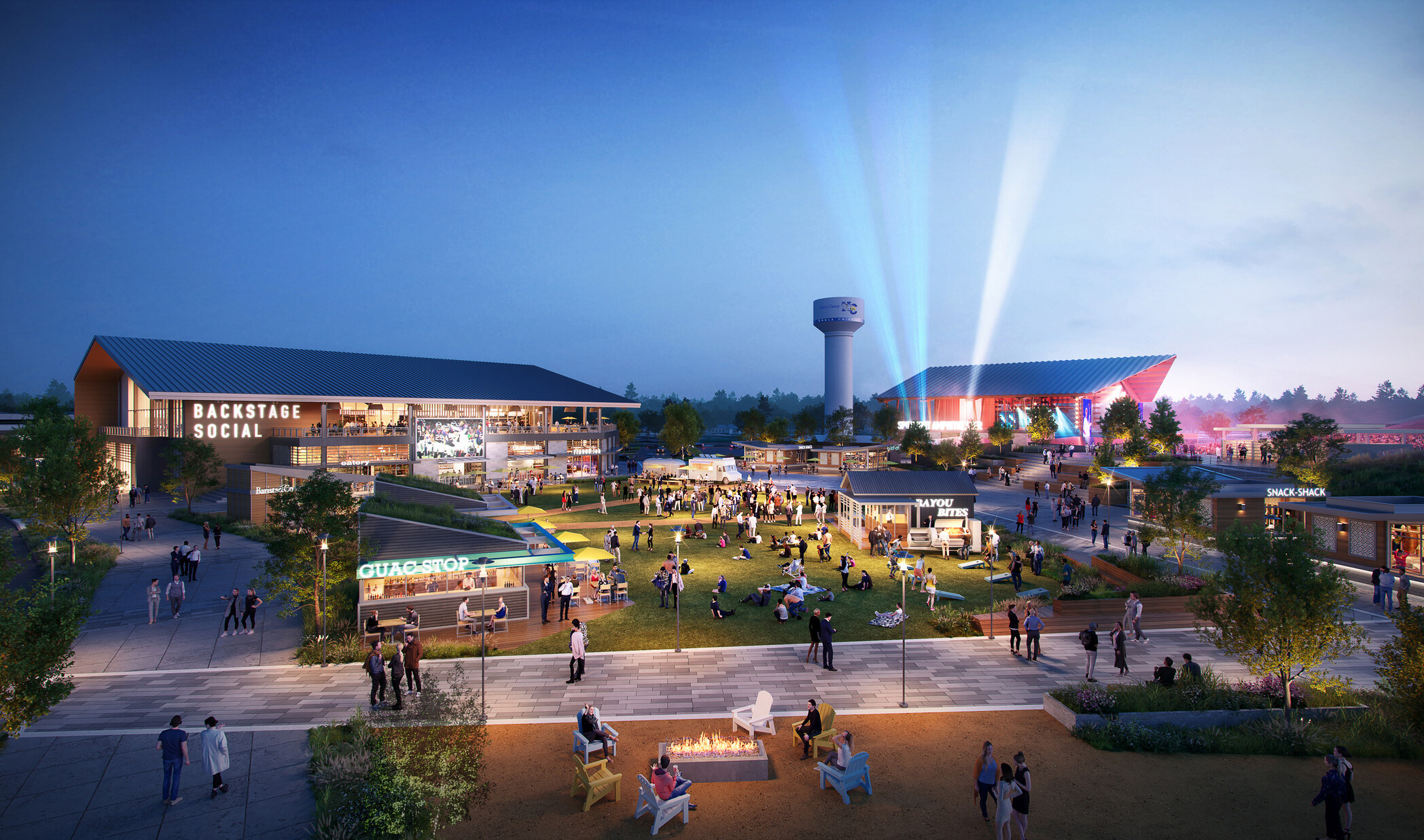 Design concept for the urban development, the Valley Ranch Entertainment District Mixed-Use Development; mixed-use development to bolster cultural districts