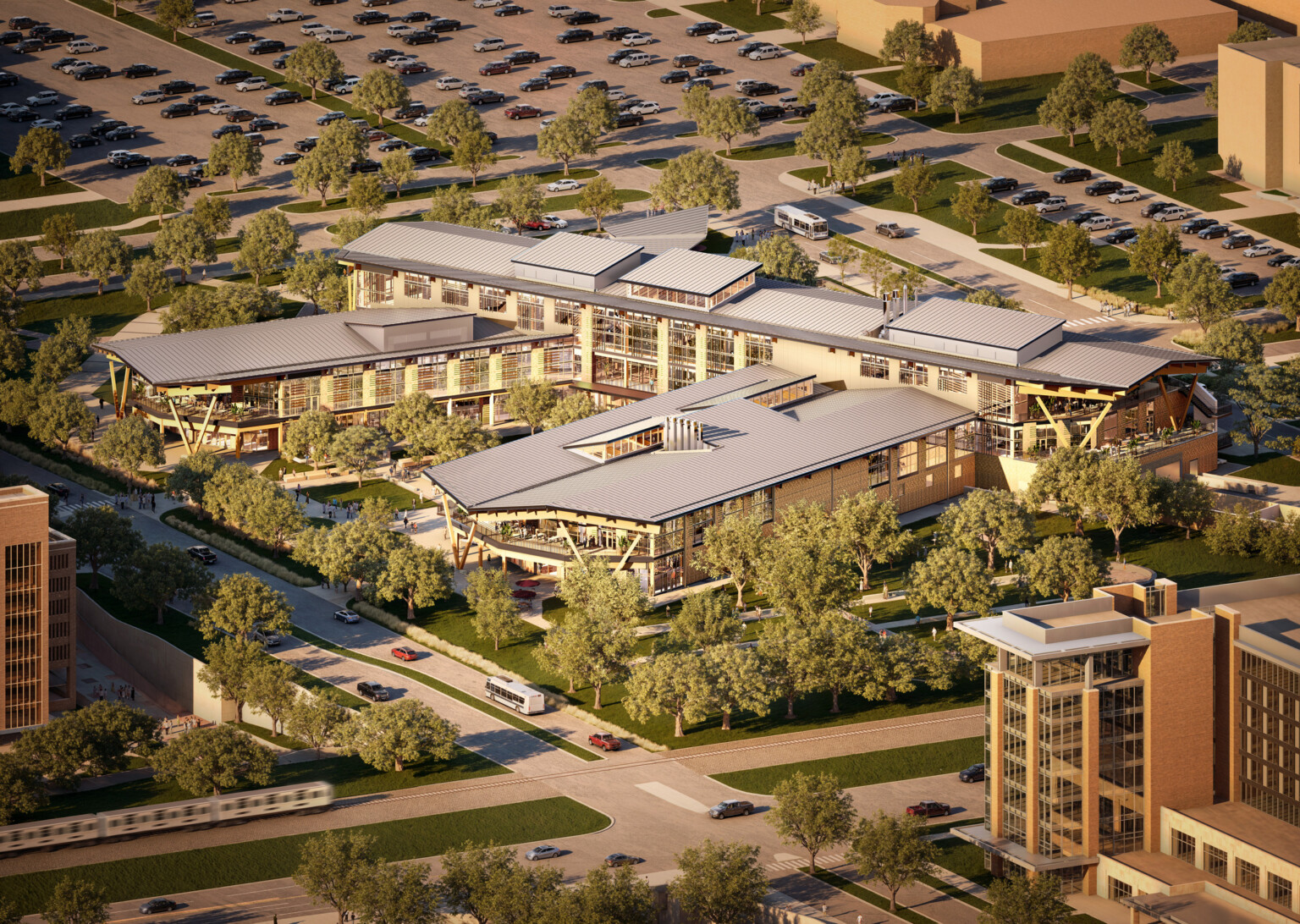 Texas A&M University Aplin Center aerial architectural rendering Texas A&M University Aplin Center aerial architectural rendering