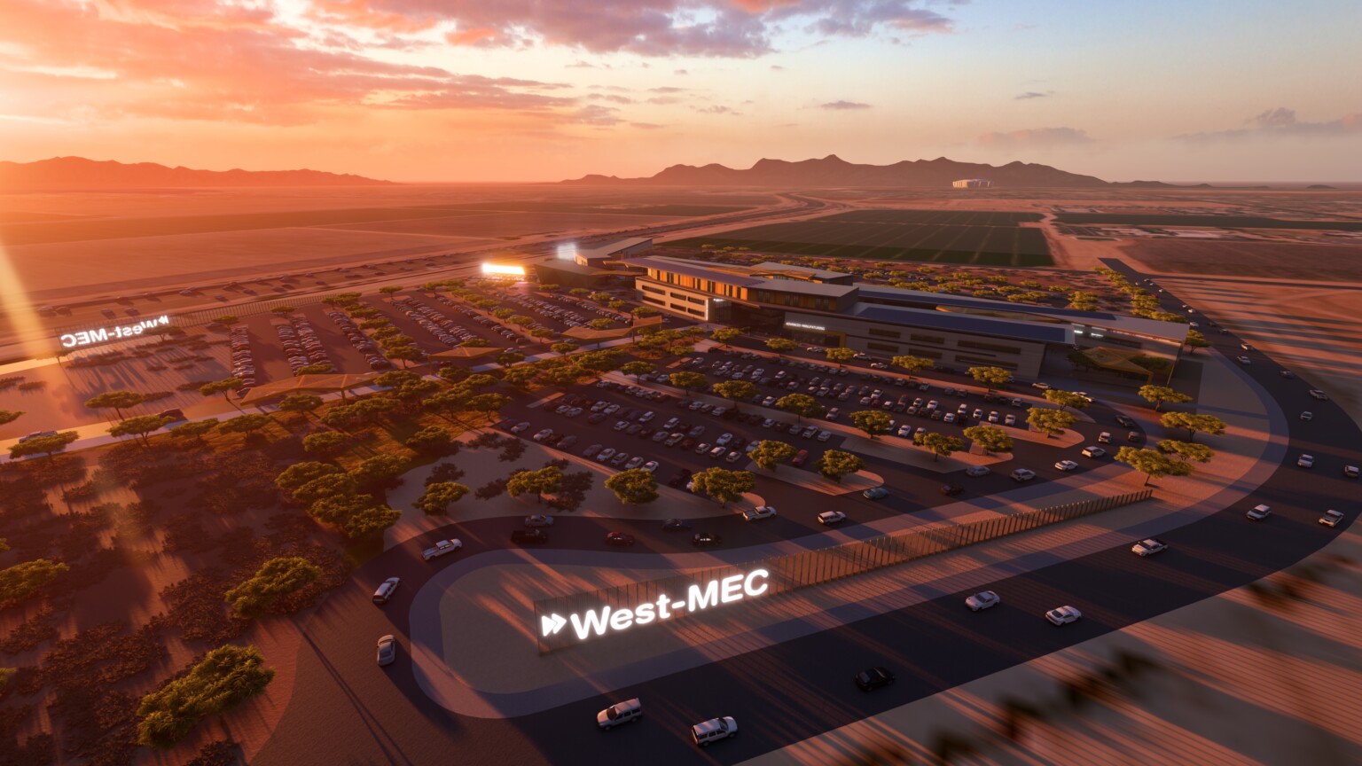 Aerial rendering of the new West-Mec school design