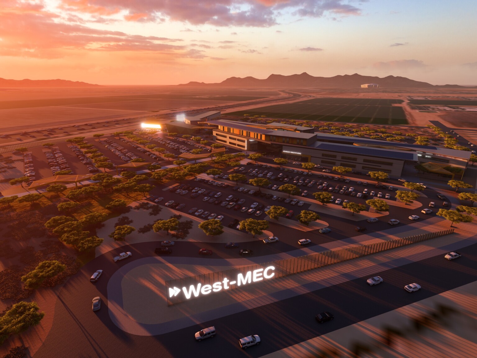 Aerial rendering of the new West-Mec school design