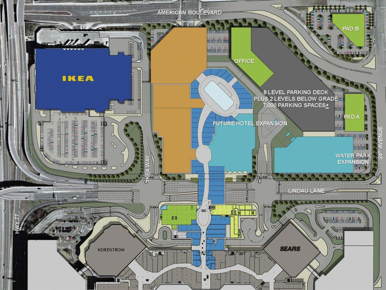 Rendering of the Mall of America showcasing the building layouts