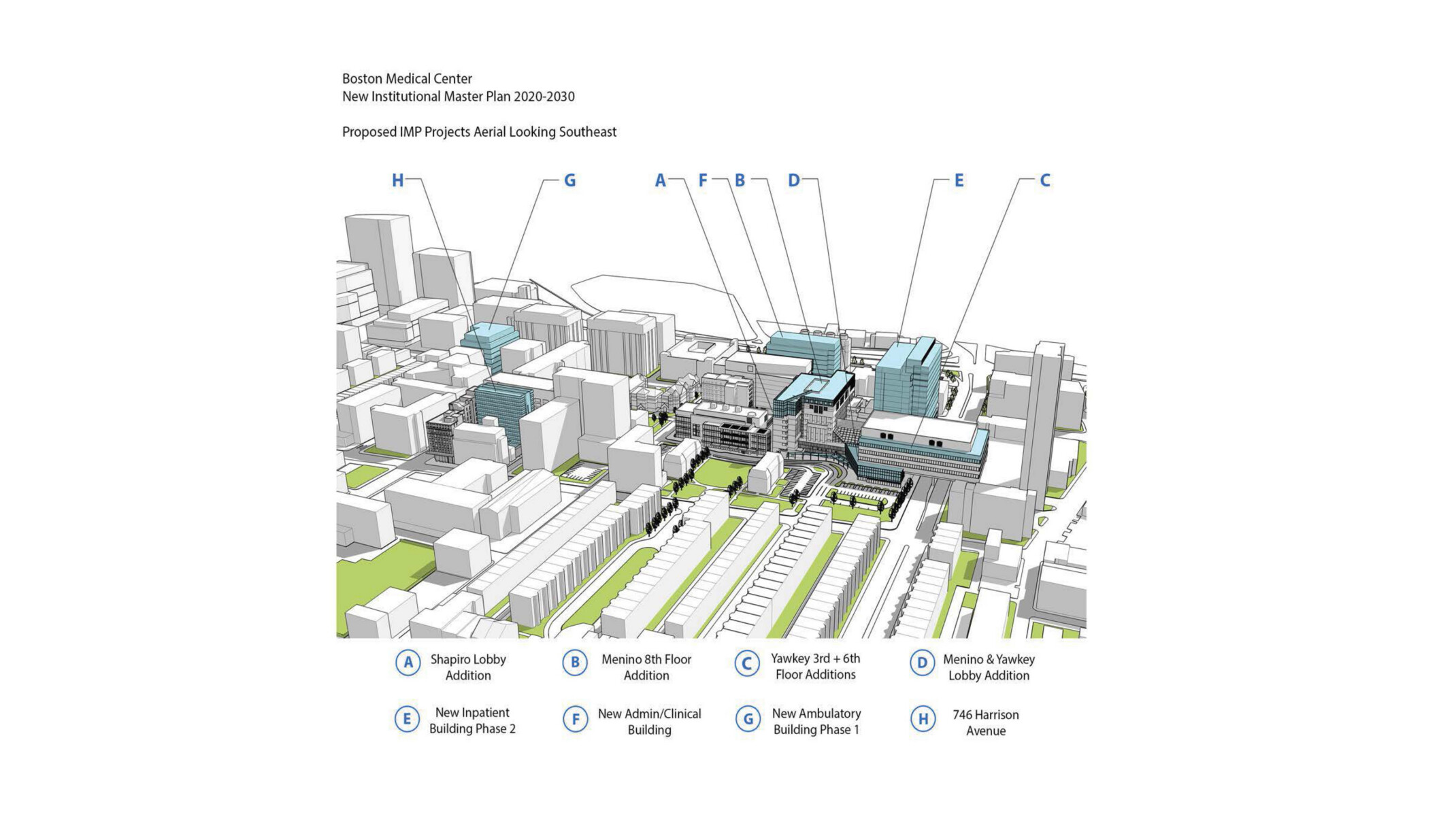 blueprint map of the Boston Medical Center master plan; notes overlayed