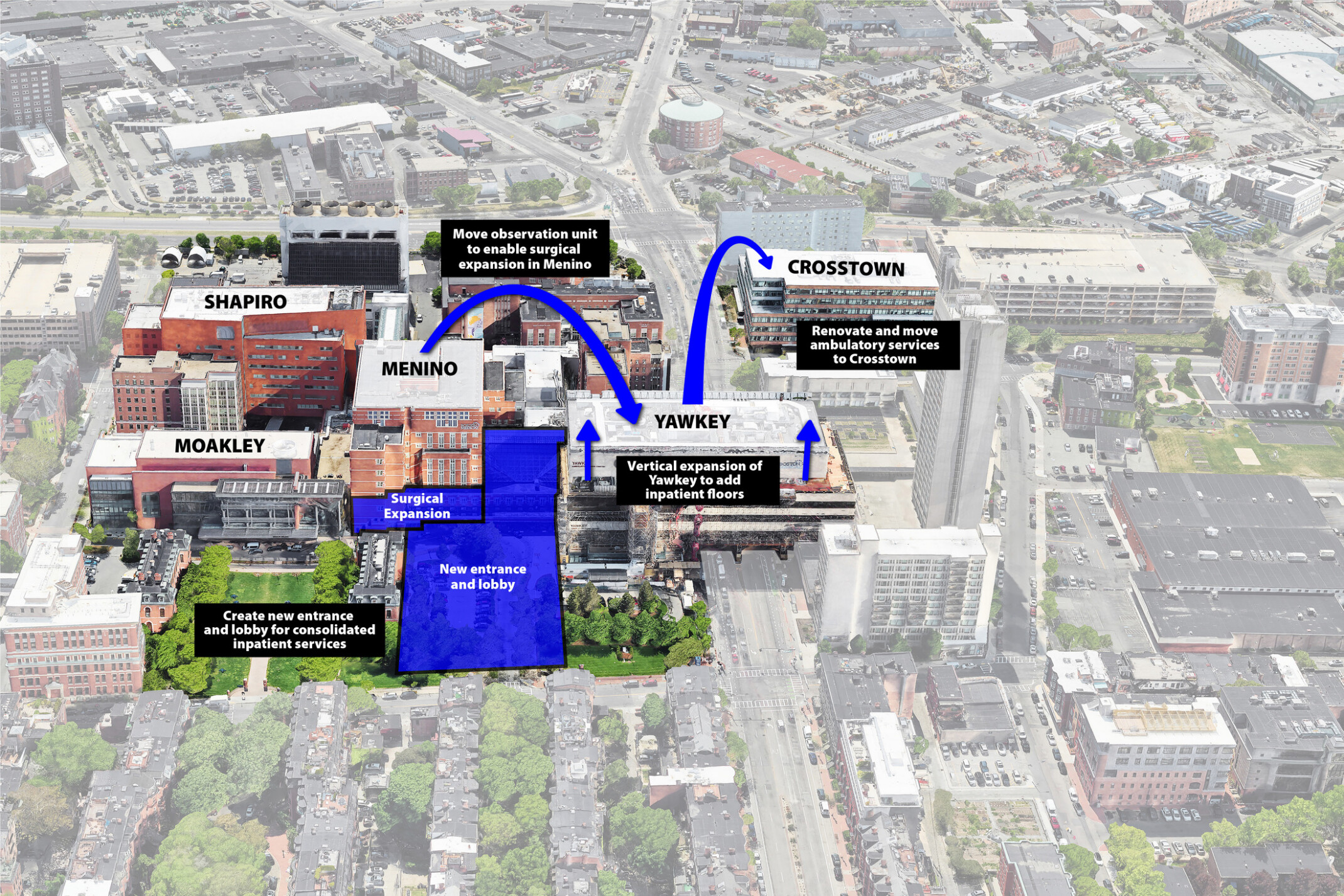 blueprint map of the Boston Medical Center master plan; notes overlayed