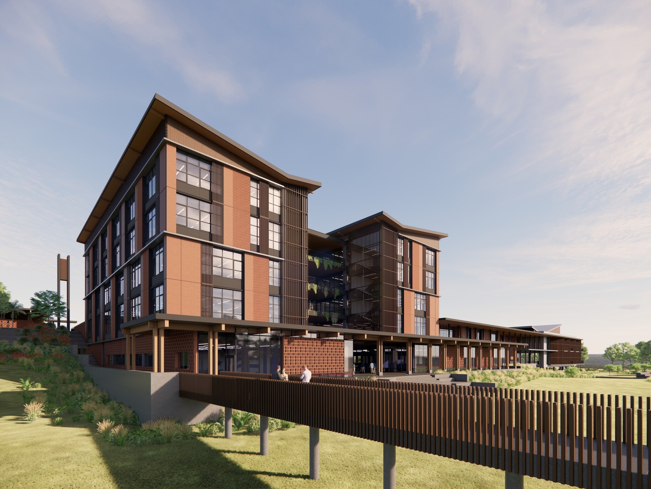 Large dorm complex situated on campus.
