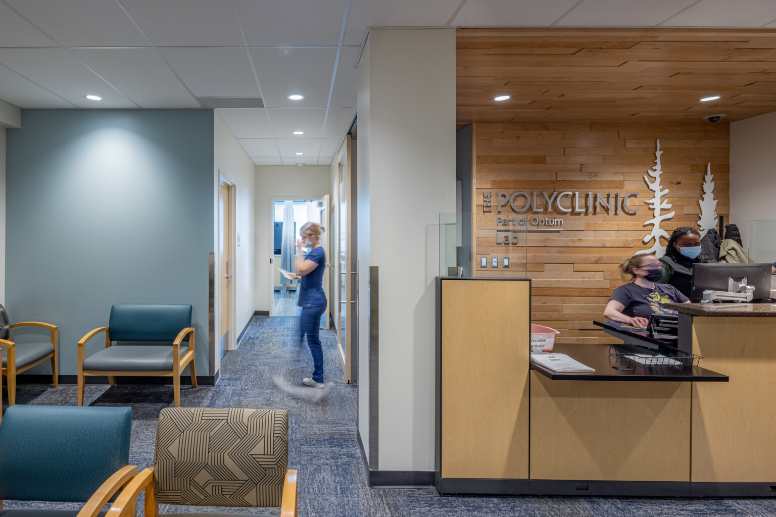 entry desk and waiting area of a medical space