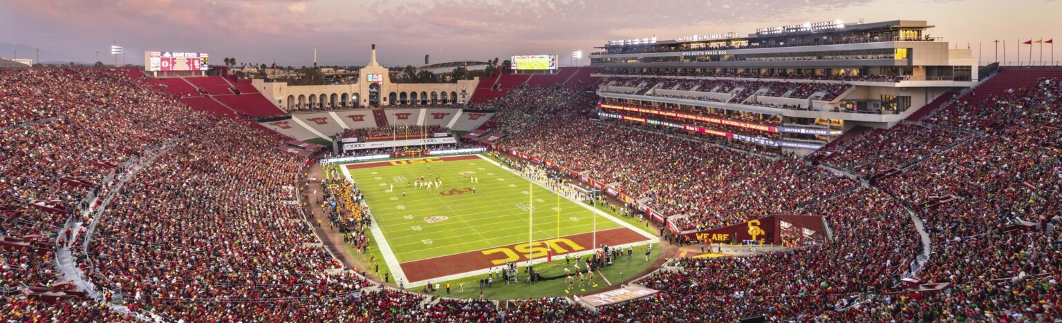 University of Southern California Los Angeles Memorial Coliseum with full bleachers on game day