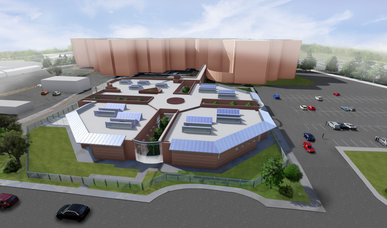 rendering of overhead view of Sonoma County Behavioral Health Housing Unit with surrounding parking lot rendering of overhead view of Sonoma County Behavioral Health Housing Unit with surrounding parking lot