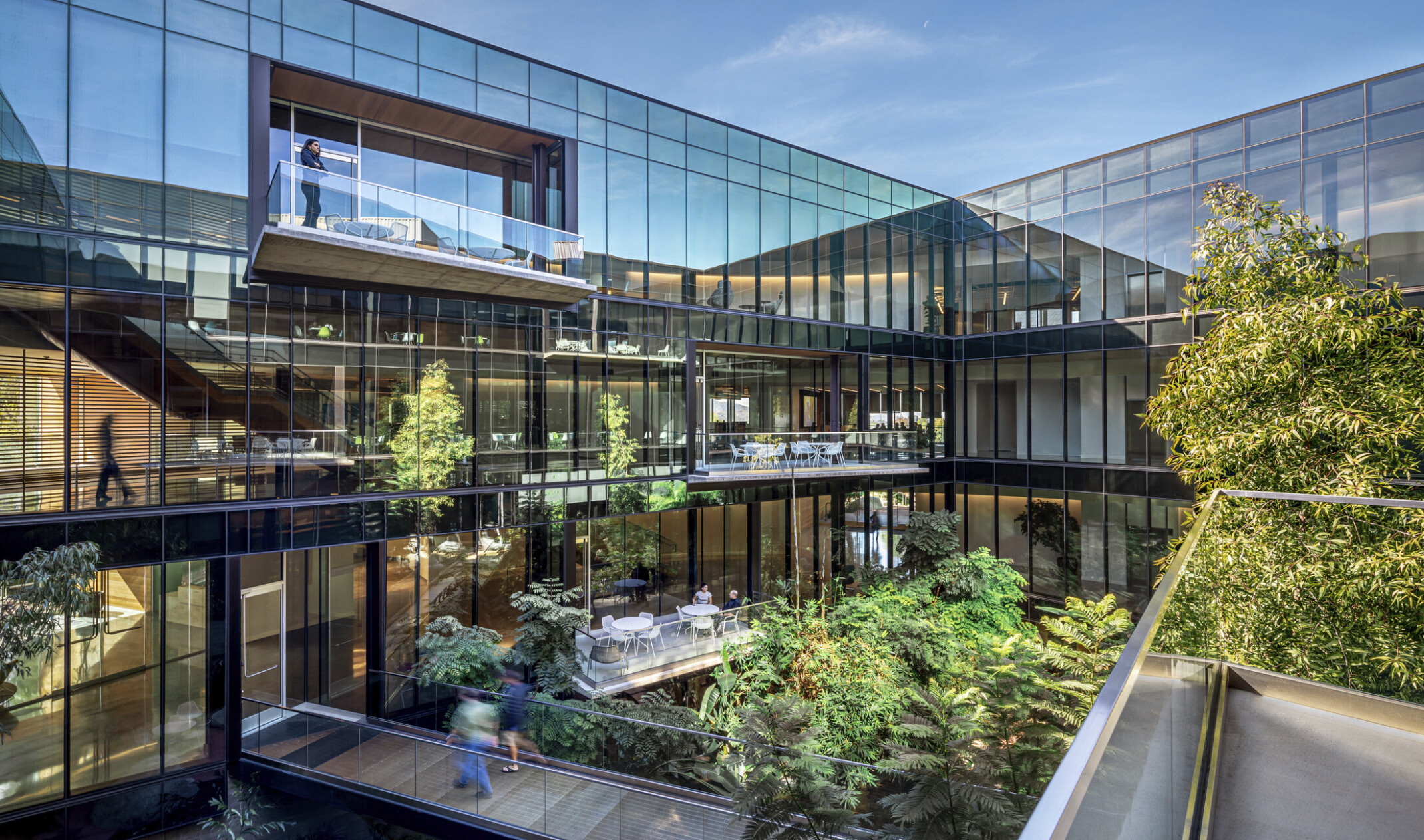 ESRI office workplace design with glass facade and biophilia greenery