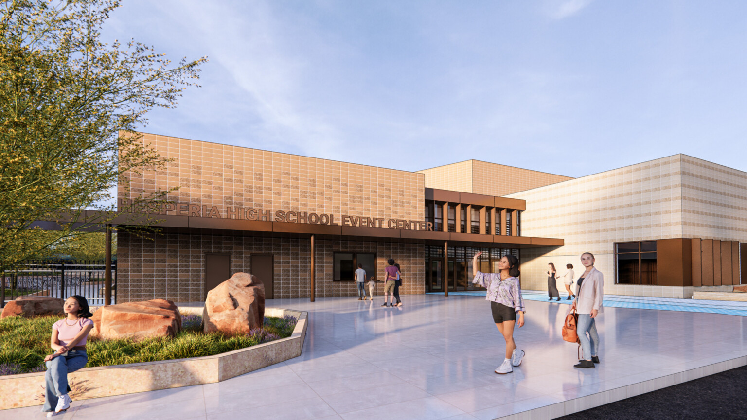 Entrance plaza to the new Hesperia High School Center for the Arts