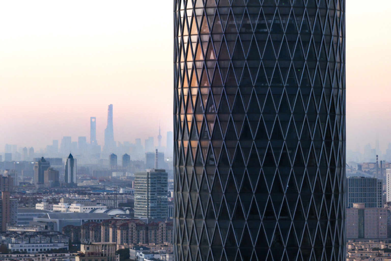 close up aerial view of a tall tower in Baoshan; skyscraper