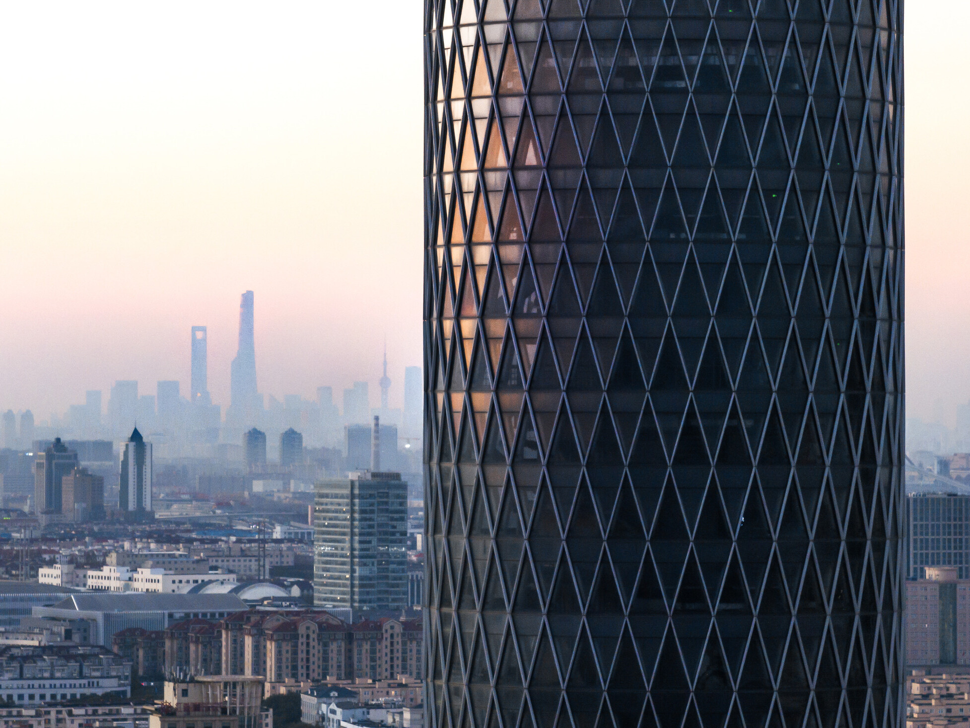 close up aerial view of a tall tower in Baoshan; skyscraper