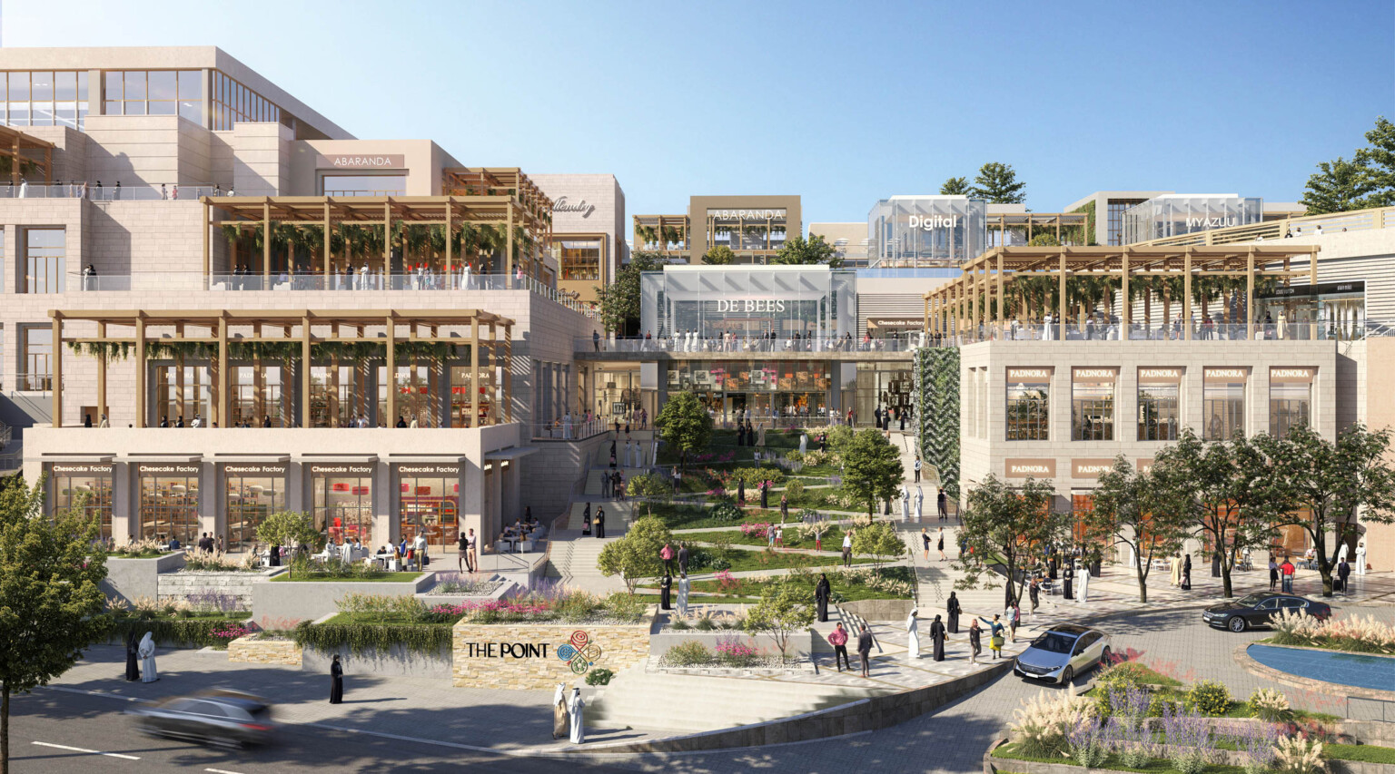 Abha Mixed-Use development in the Kingdom of Saudi Arabia. Multistory buildings around central green courtyard