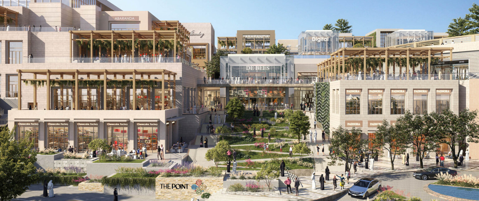 Abha Mixed-Use development in the Kingdom of Saudi Arabia. Multistory buildings around central green courtyard