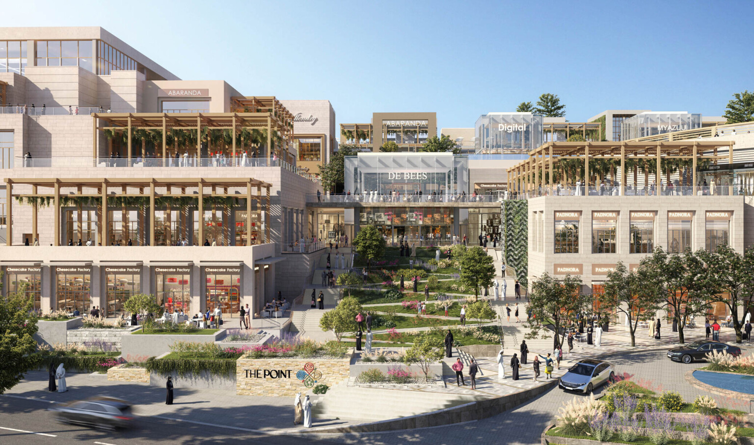 Abha Mixed-Use development in the Kingdom of Saudi Arabia. Multistory buildings around central green courtyard
